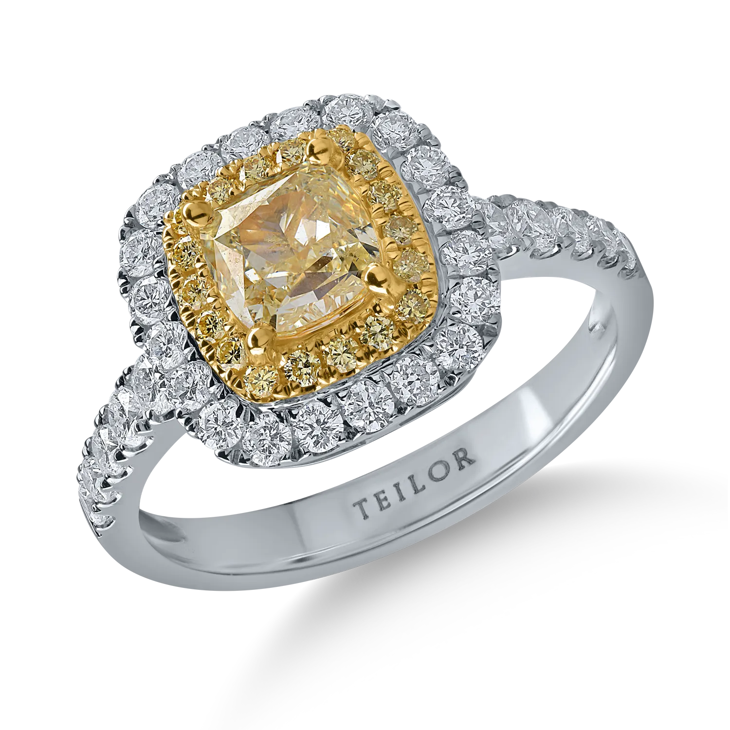 Inel din aur alb-galben cu diamante galbene de 1.15ct si diamante transparente de 0.66ct-164144