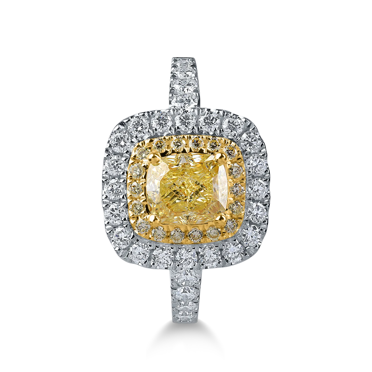 Inel din aur alb-galben cu diamante galbene de 1.15ct si diamante transparente de 0.66ct