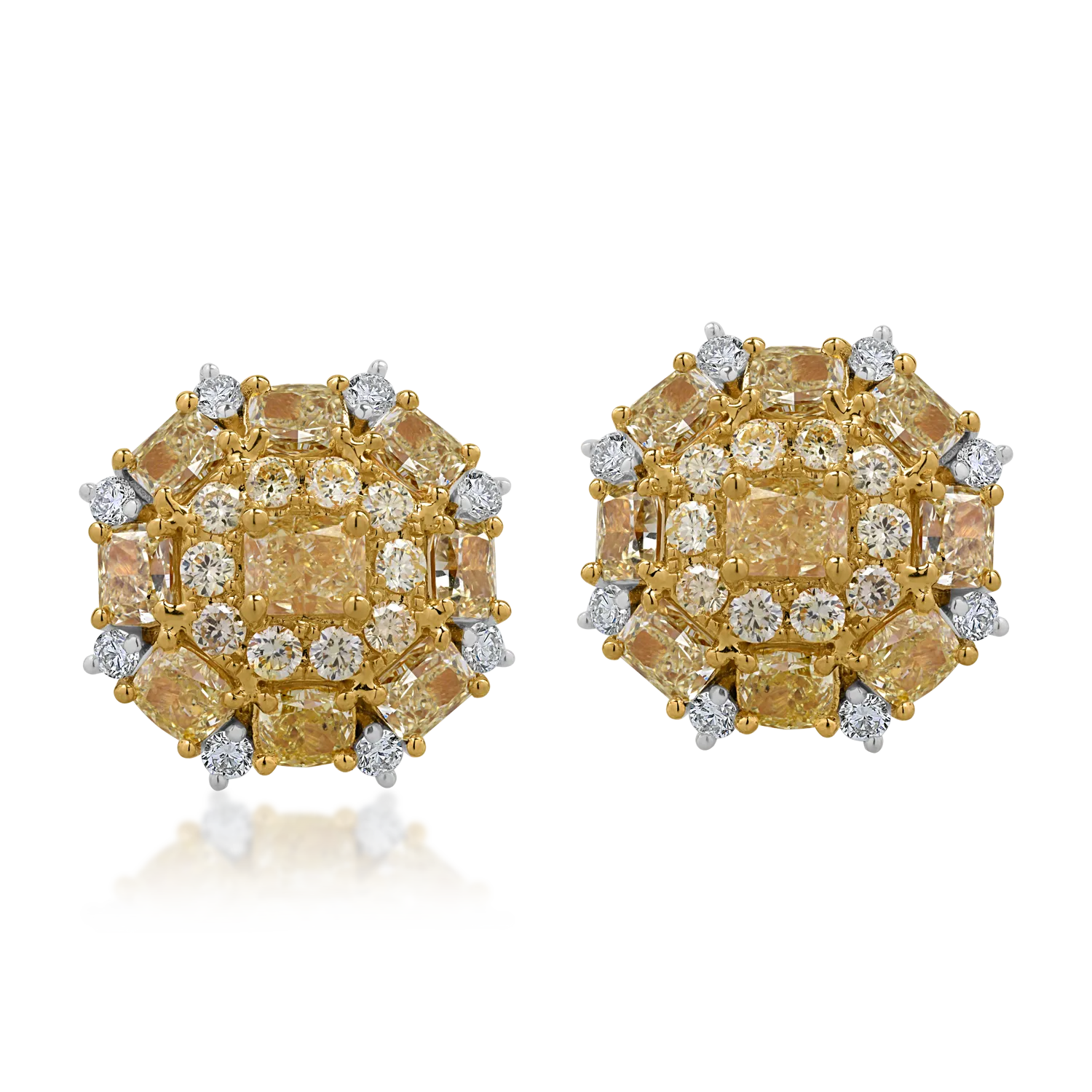 Cercei din aur alb-galben cu diamante galbene de 4ct si diamante transparente de 0.34ct