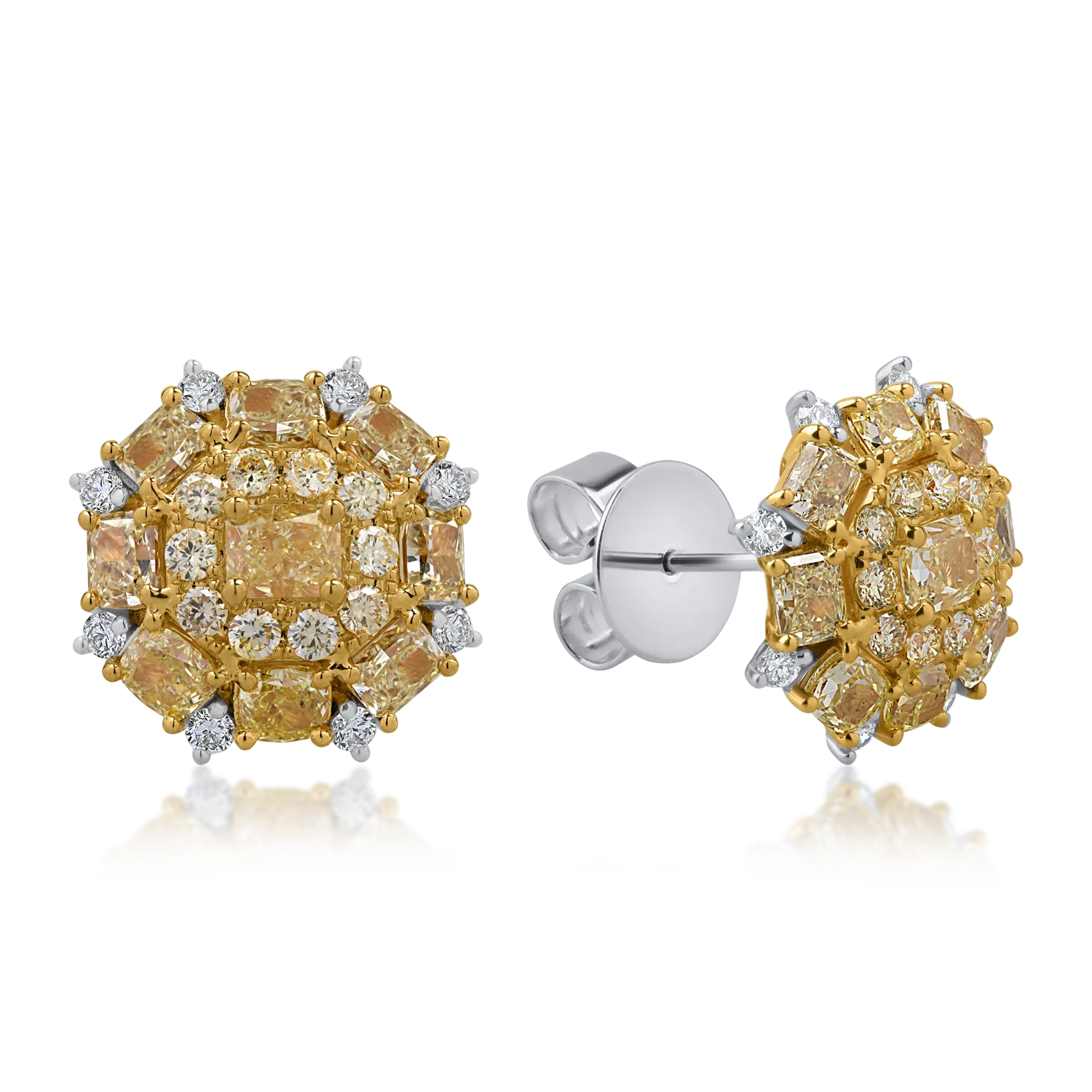 Kolczyki z biało-żółtego złota z 4ct żółtymi diamentami i przezroczystymi diamentami o masie 0.34ct