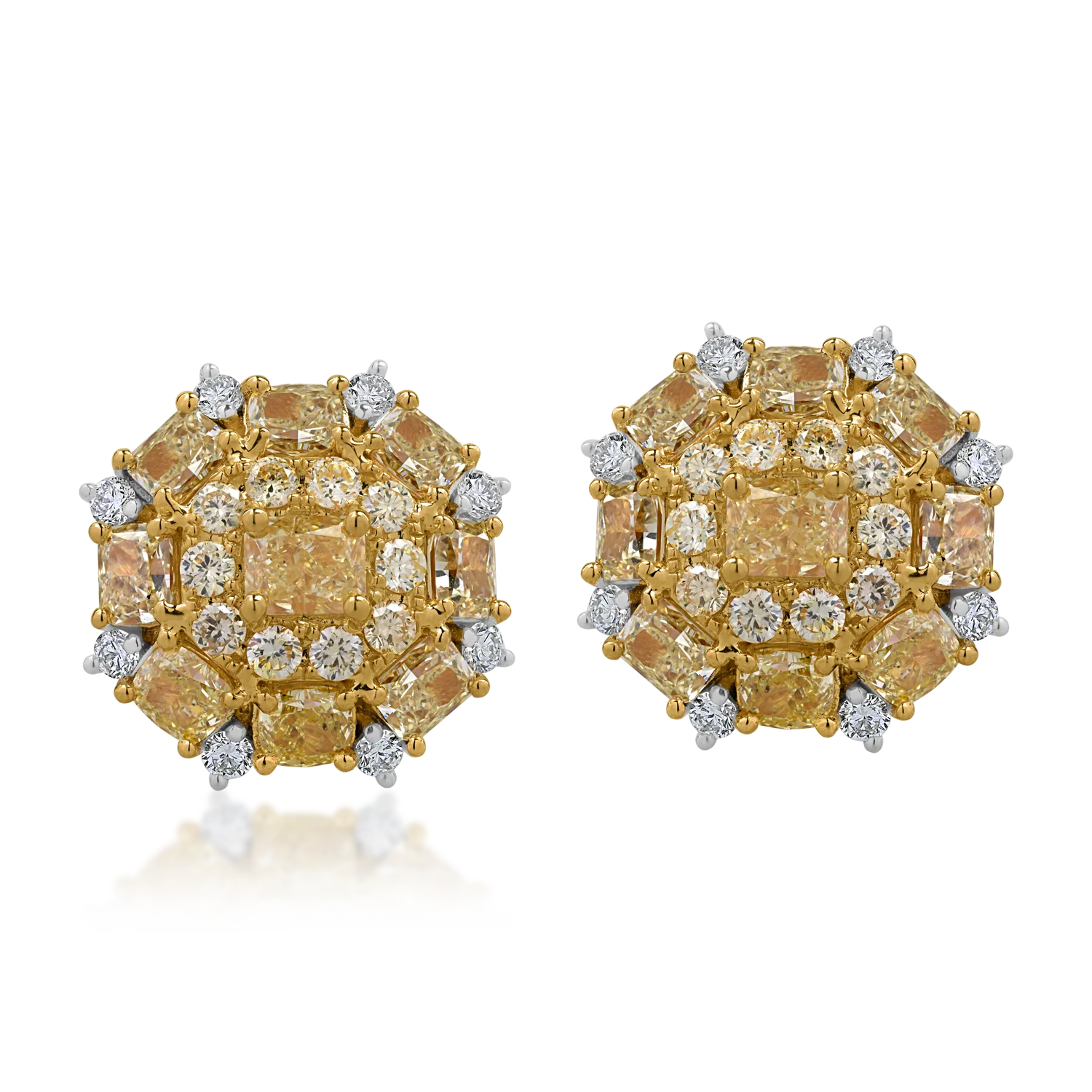 Cercei din aur alb-galben cu diamante galbene de 4ct si diamante transparente de 0.34ct-164147