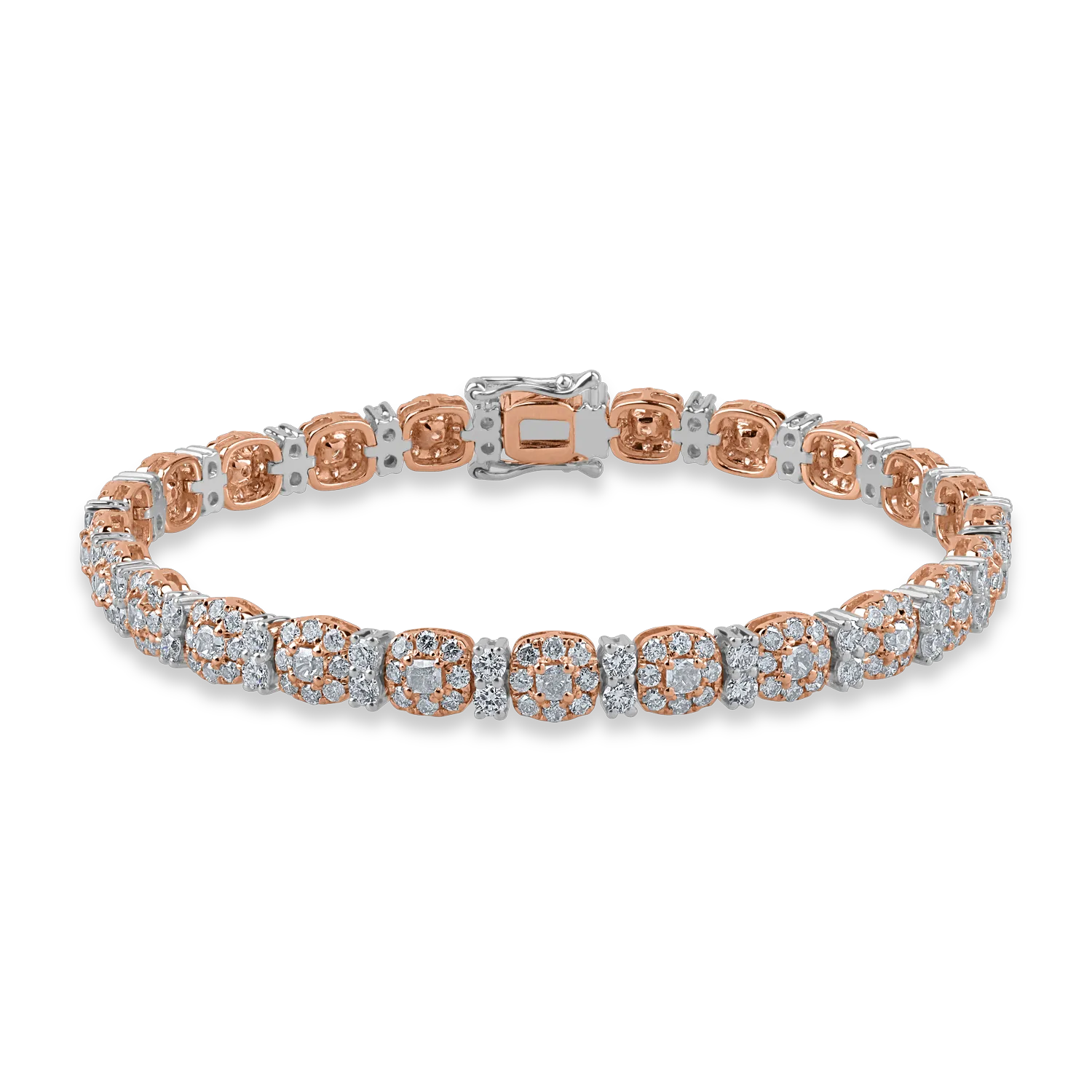 Bransoletka tenisowa z białego różowego złota z różowymi diamentami o masie 3.57ct i przezroczystymi diamentami o masie 1.66ct