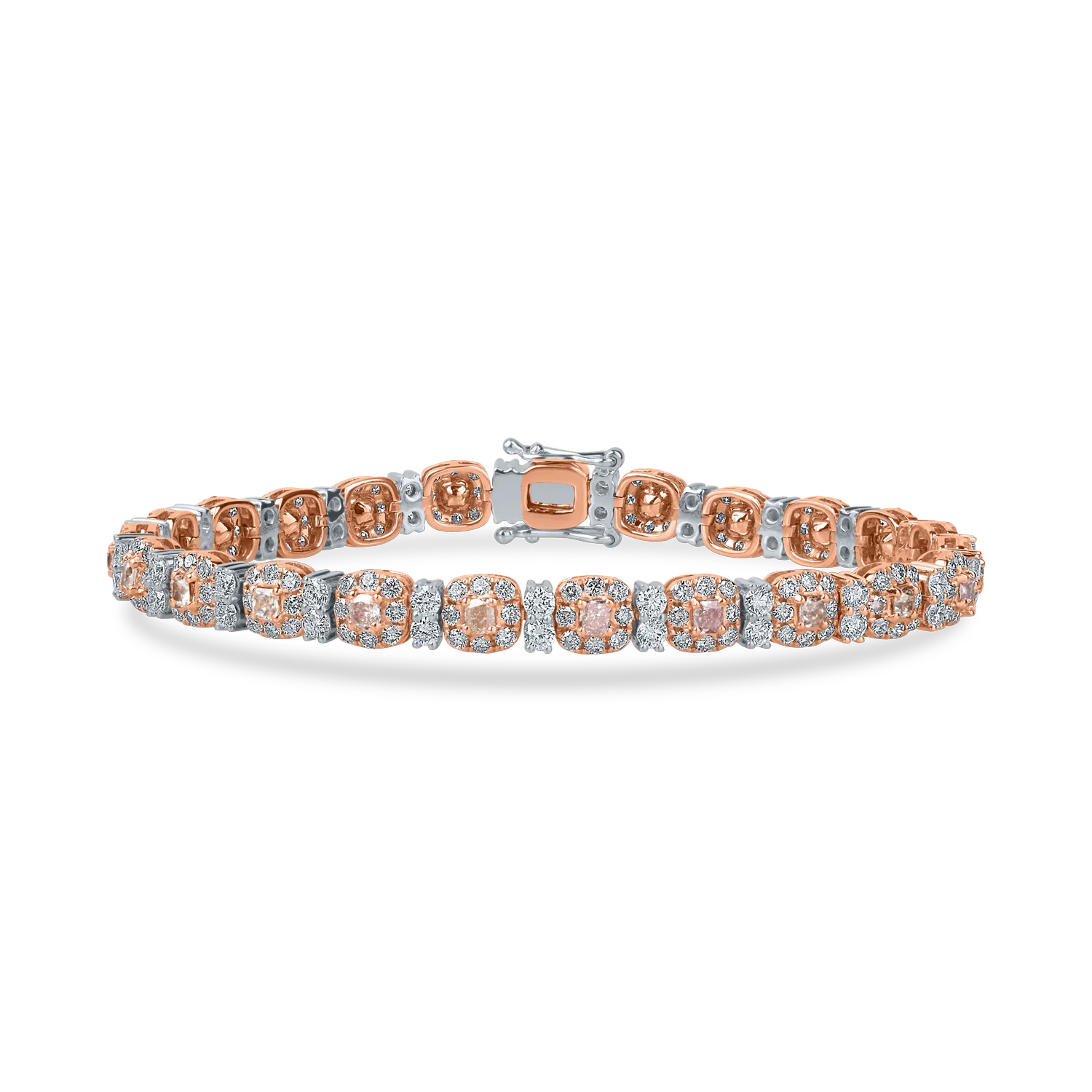 Bratara din aur alb-roz cu diamante roz cushion si incolore de 5.1ct