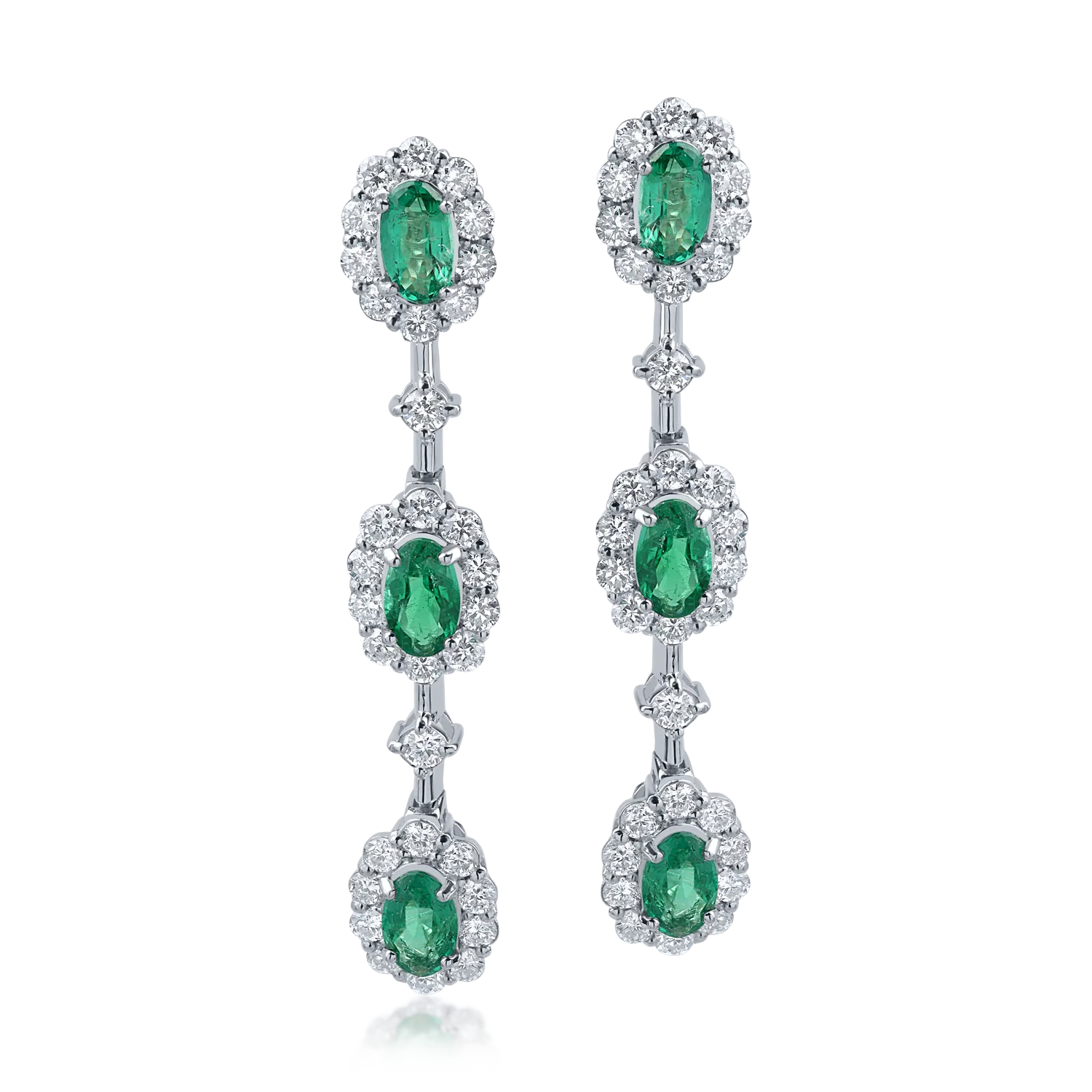 Platinum earrings with 1.24ct emeralds and 1.14ct diamonds