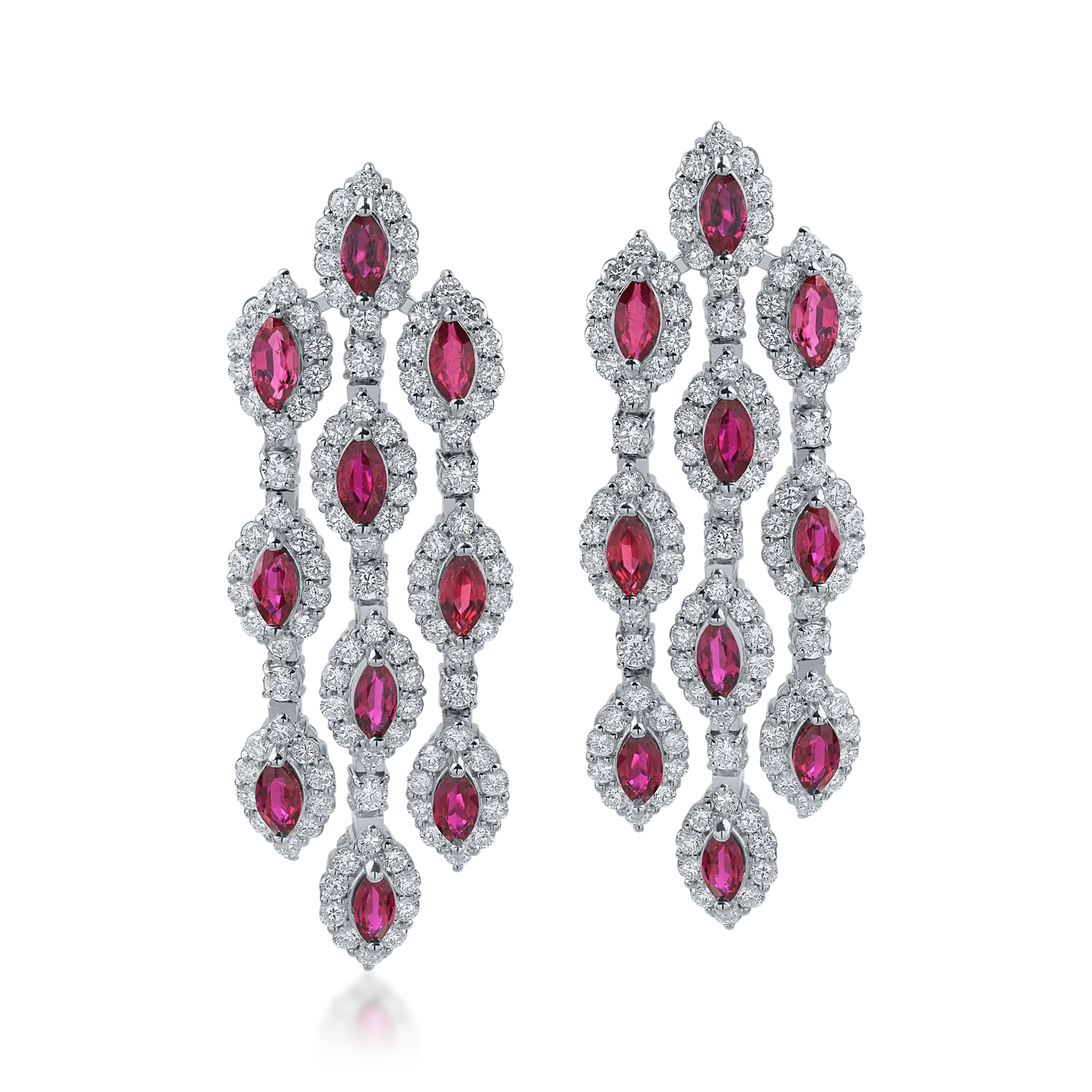 Platinum earrings with 3.27ct rubies and 3.12ct diamonds