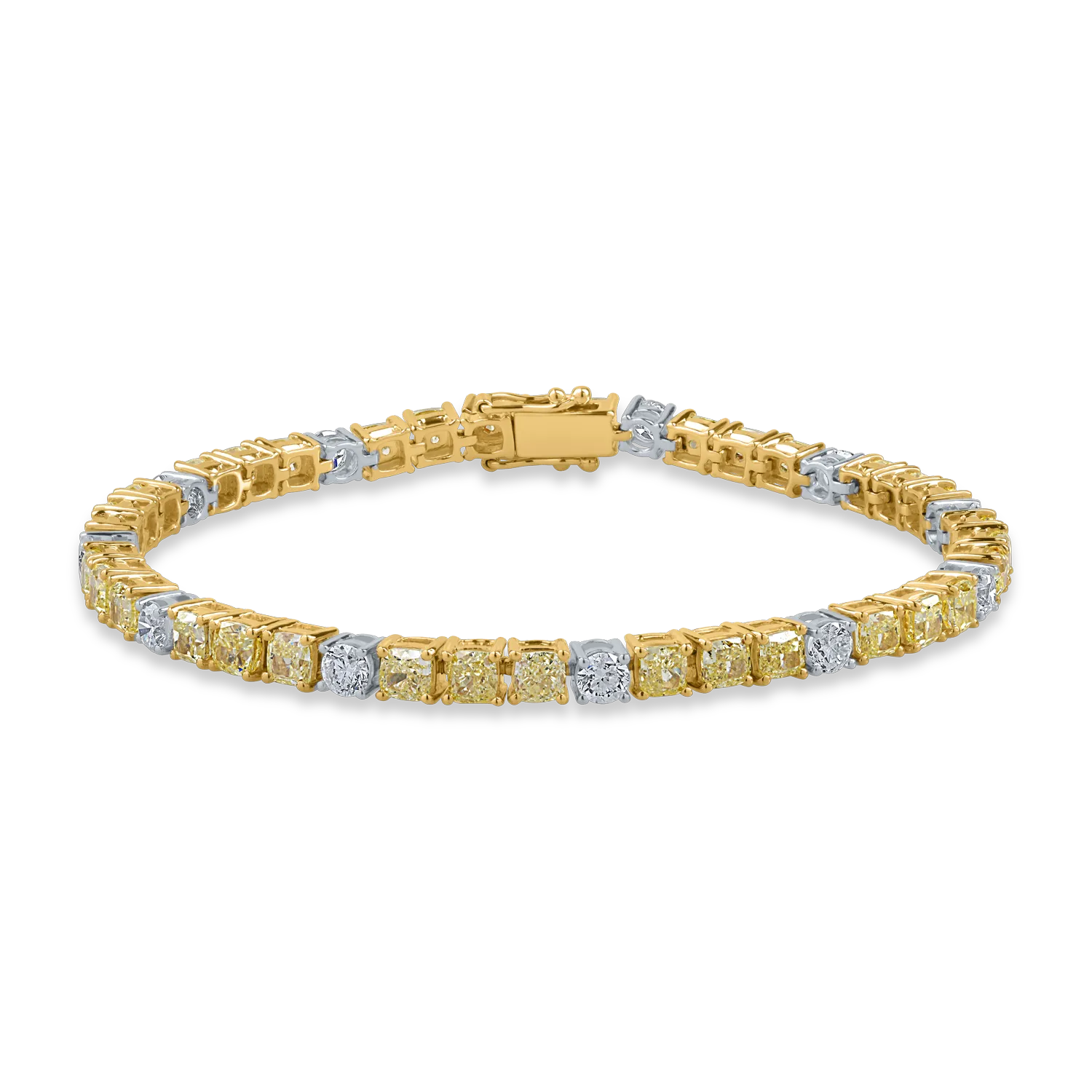 Fehér-sárga arany tenisz karkötő 8.9ct sárga gyémántokkal és 1.1ct átlátszó gyémántokkal