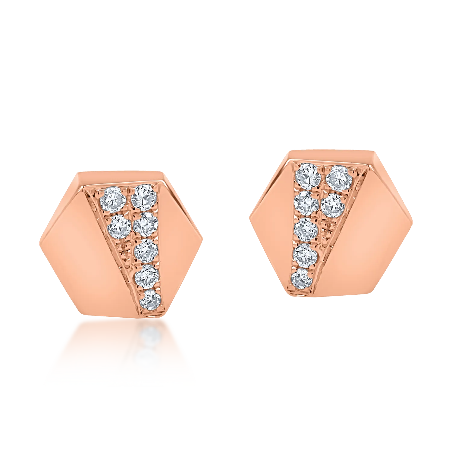 Rózsarany geometrikus fülbevaló 0.072ct gyémántokkal