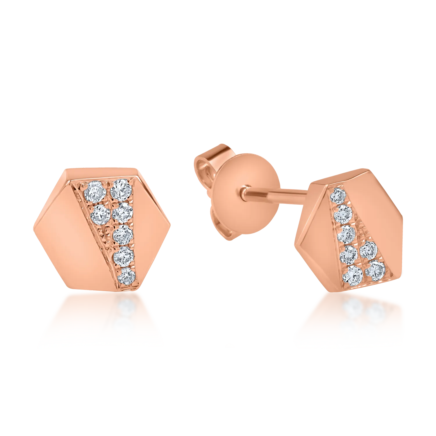 Geometryczne kolczyki z różowego złota z diamentami o masie 0.072ct