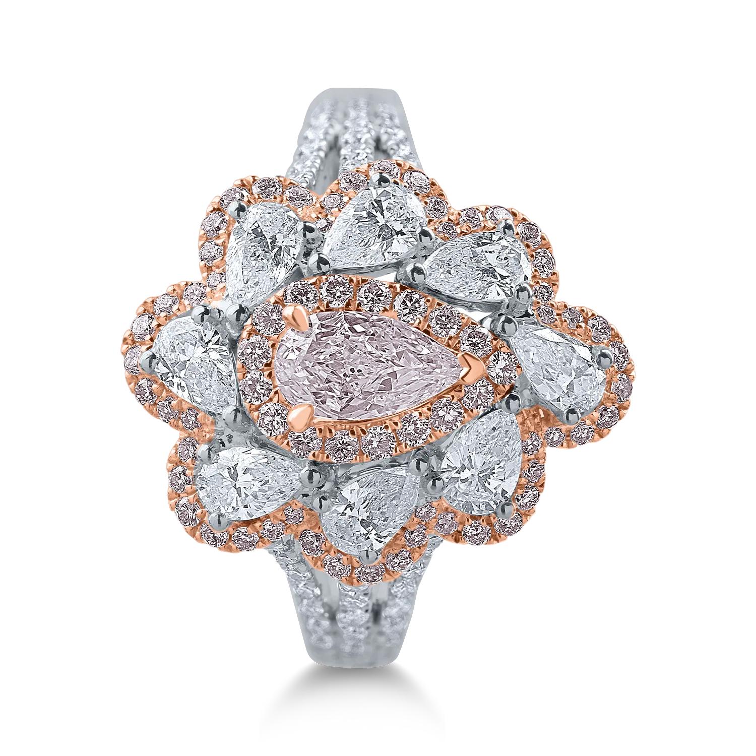 Fehér rózsa arany gyűrű 2.22ct gyémántokkal