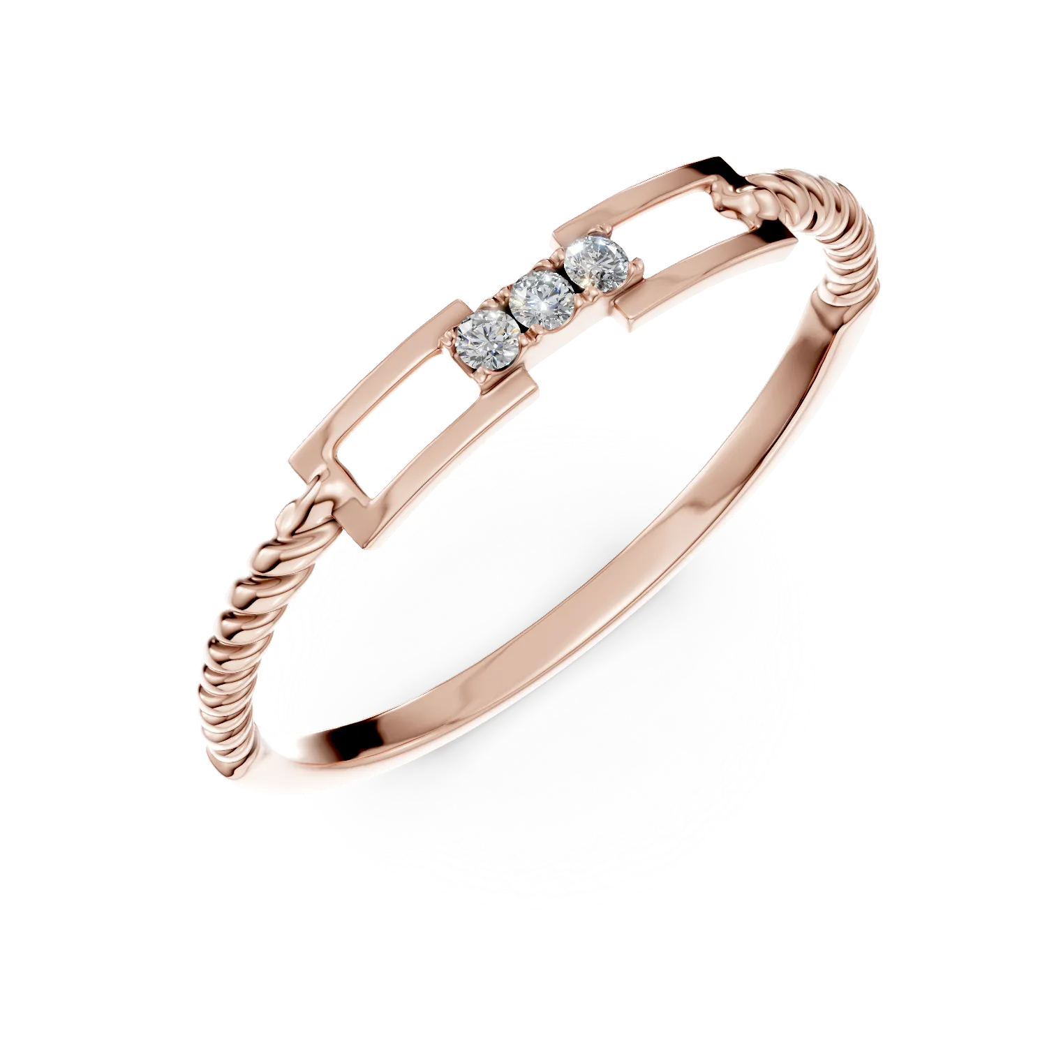 Inel geometric din aur roz cu diamante de 0.02ct