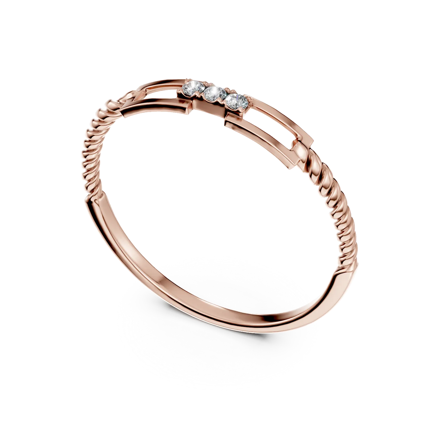 Geometryczny pierścionek z różowego złota z diamentami o masie 0.02 ct