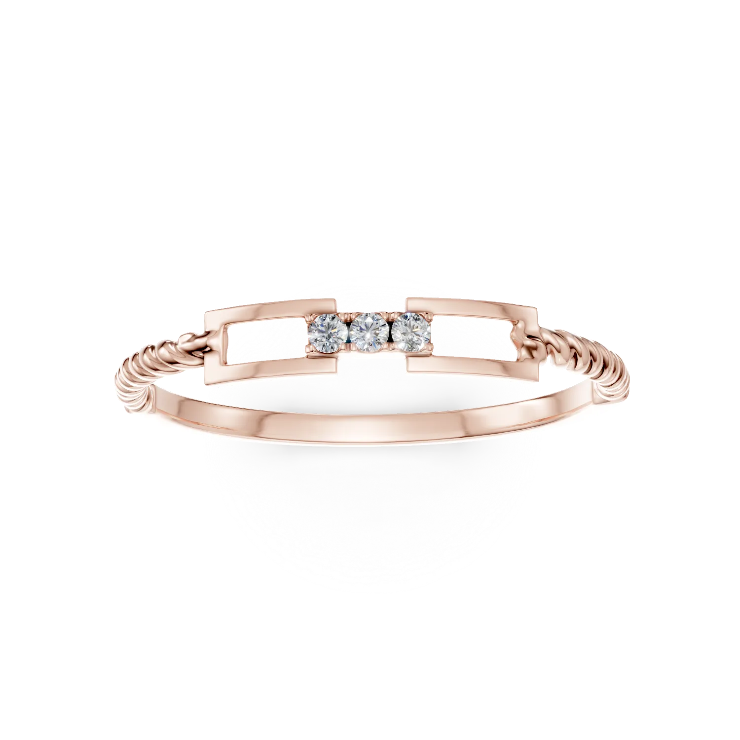 Geometryczny pierścionek z różowego złota z diamentami o masie 0.02 ct