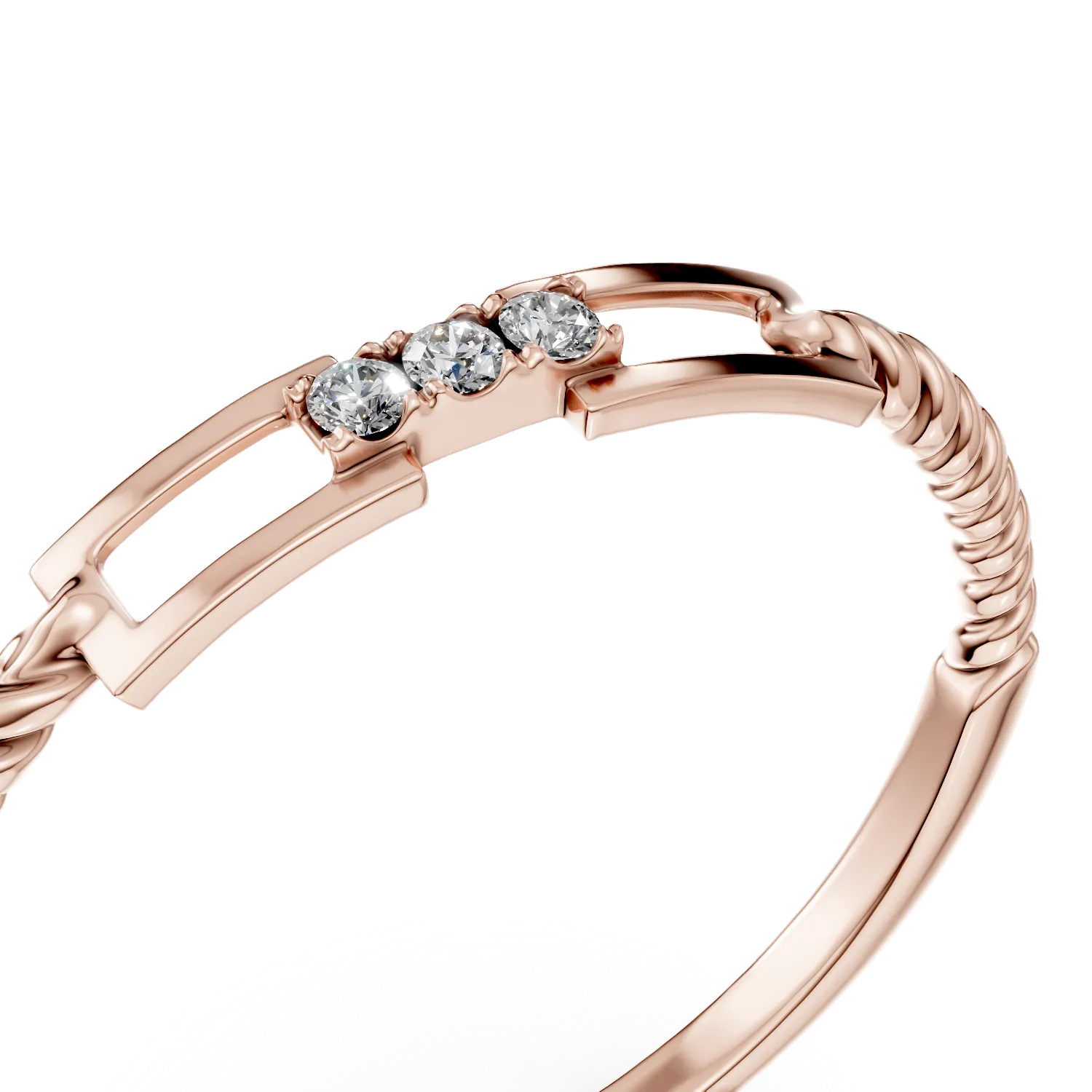 Geometryczny pierścionek z różowego złota z diamentami o masie 0.02 ct