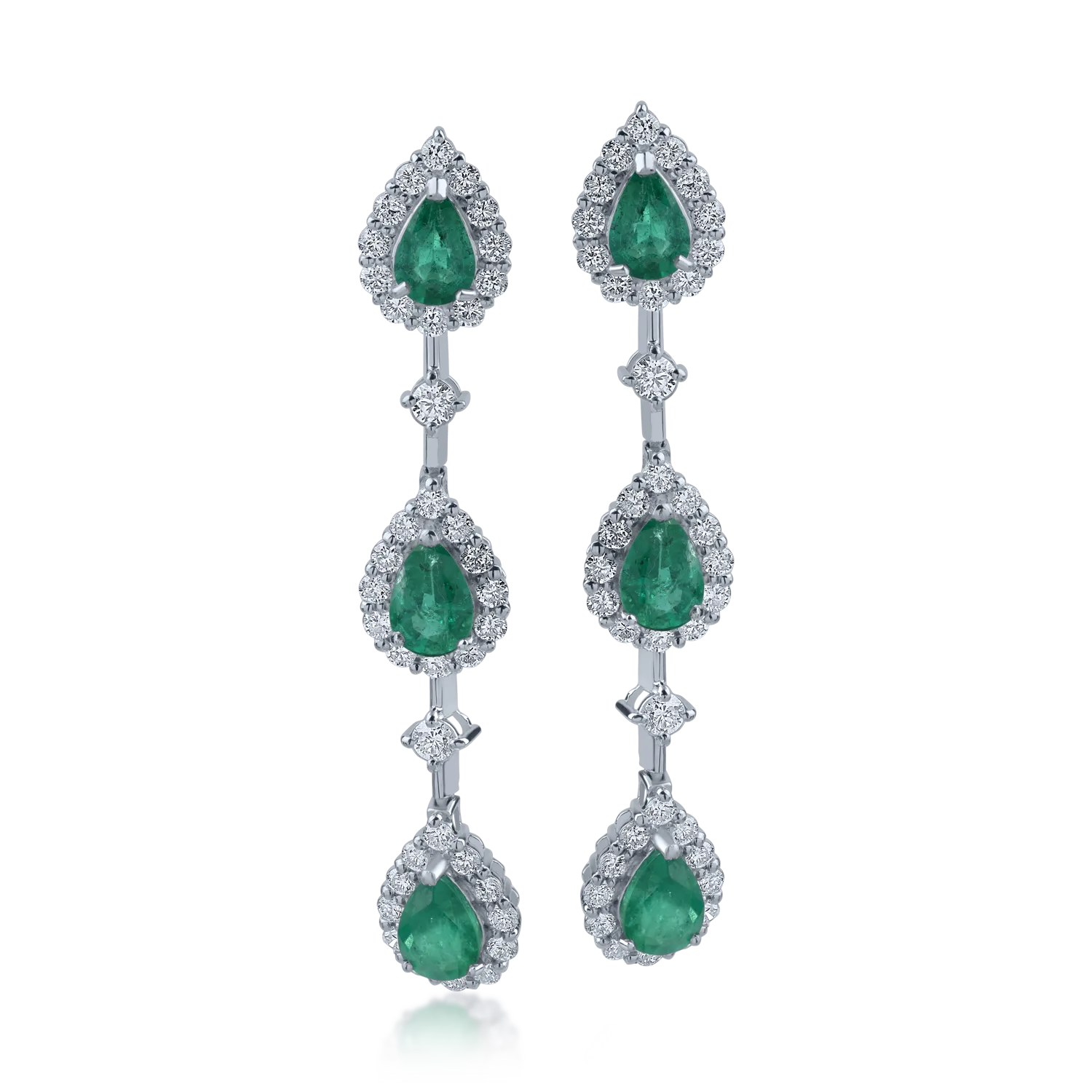 Platinum earrings with 2.16ct emeralds and 1.28ct diamonds