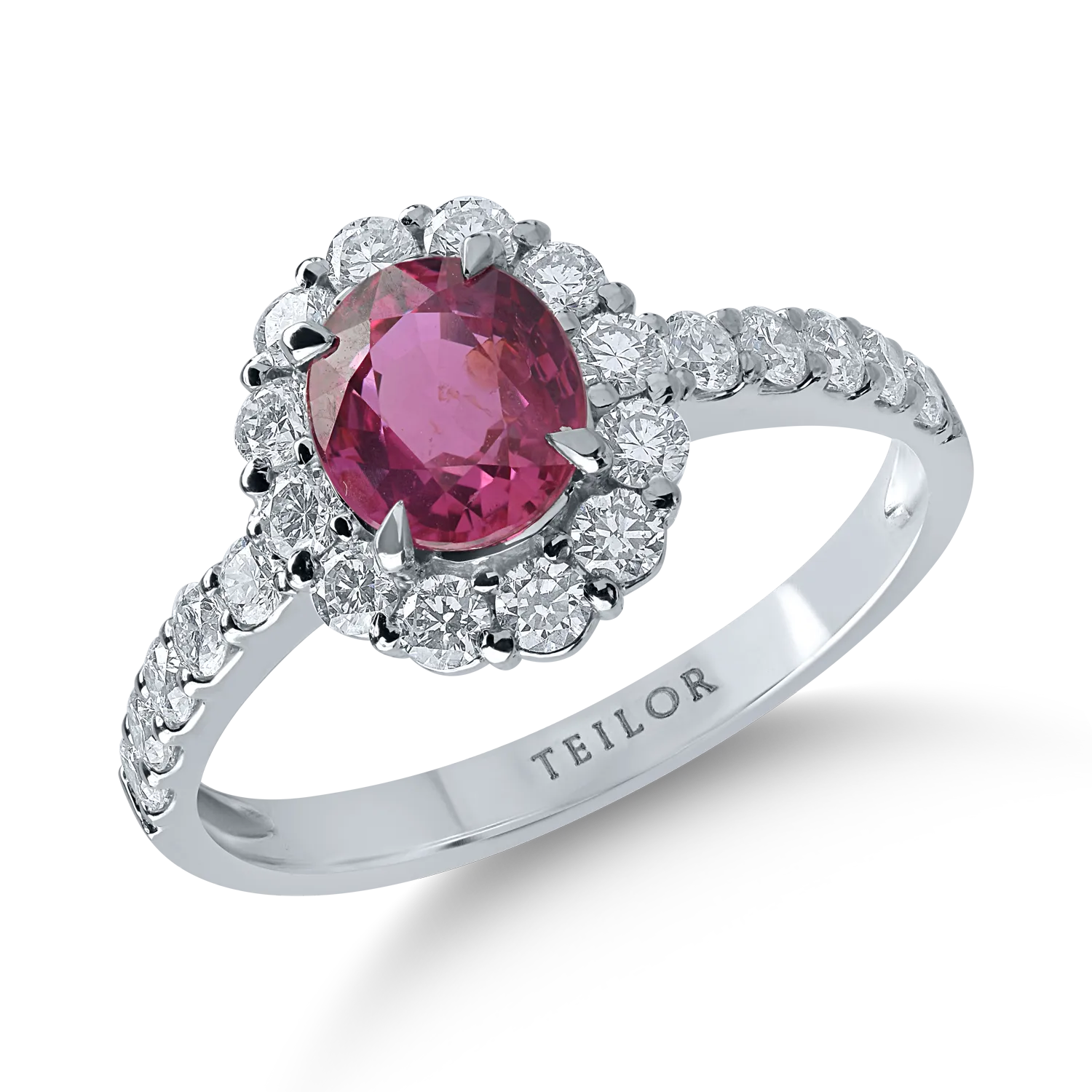 Platinum ring with 1.16ct ruby ​​and 0.59ct diamonds