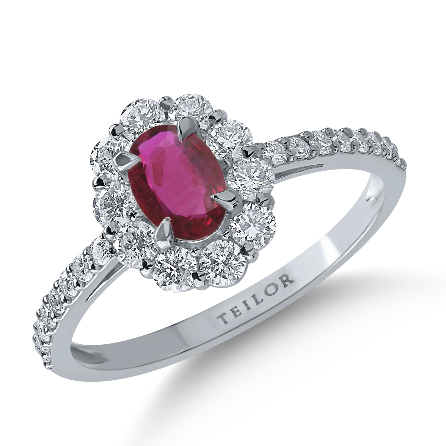 Platinum ring with 0.51ct ruby ​​and 0.54ct diamonds