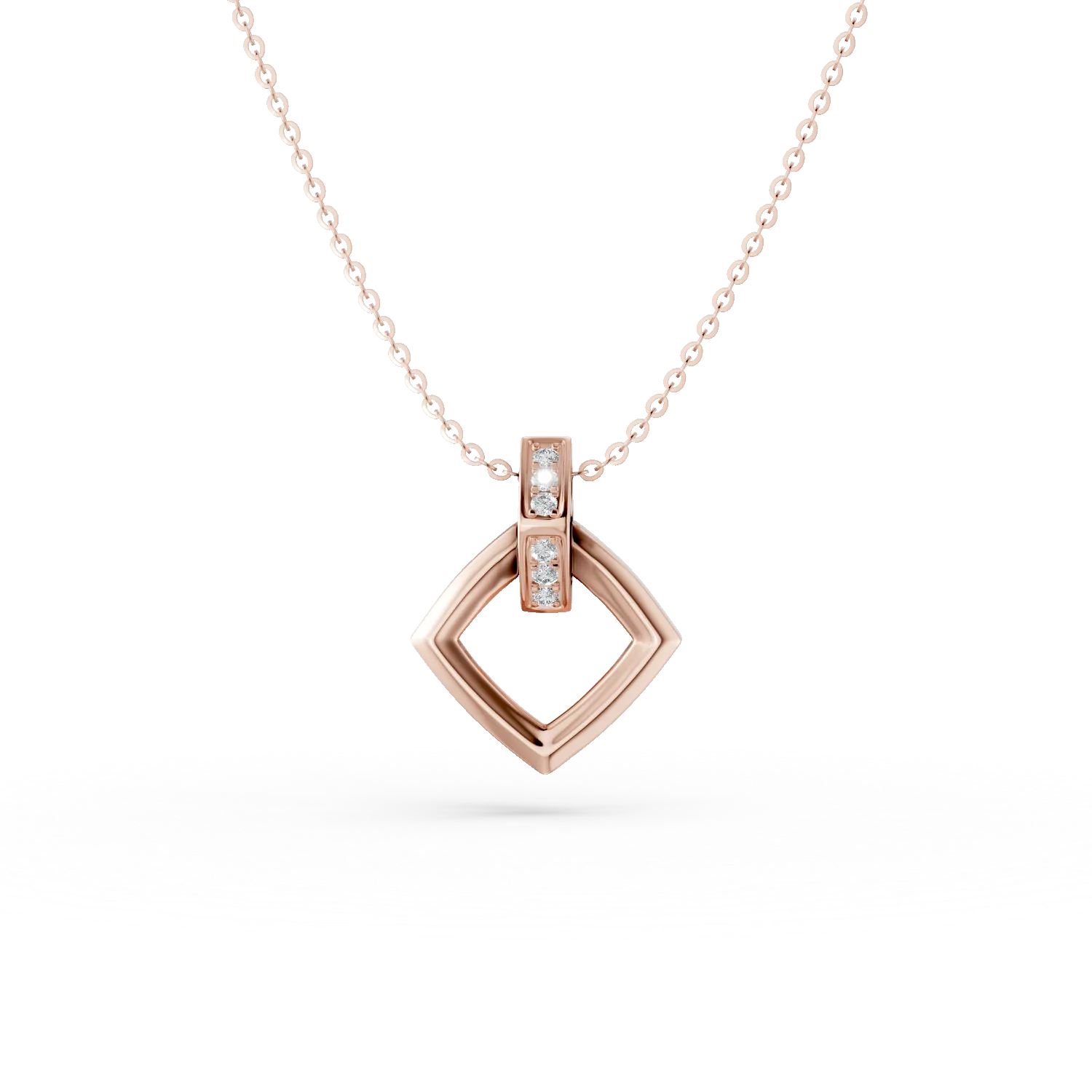 Lant cu pandantiv geometric din aur roz cu diamante de 0.046ct