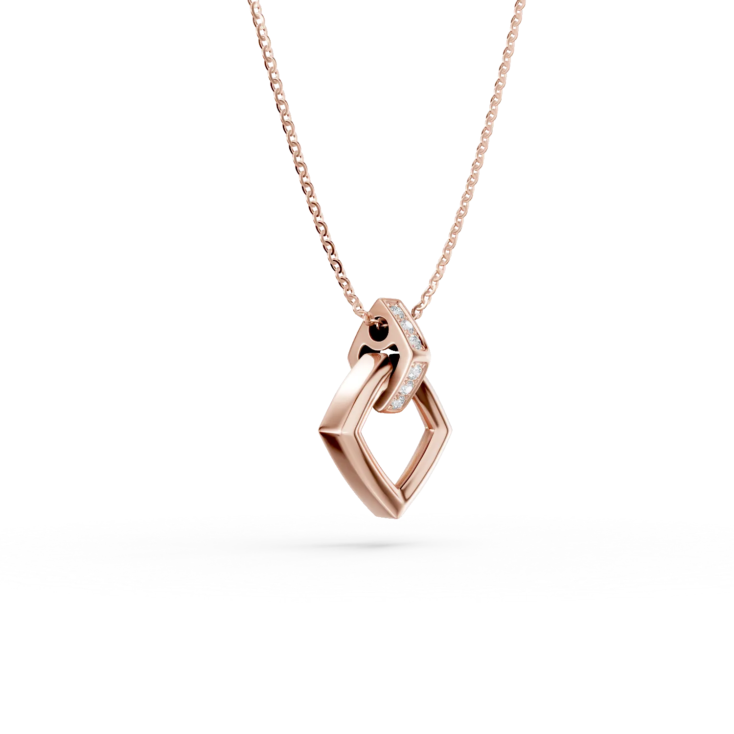 Геометрична висулка от розово злато с диаманти 0.046кt