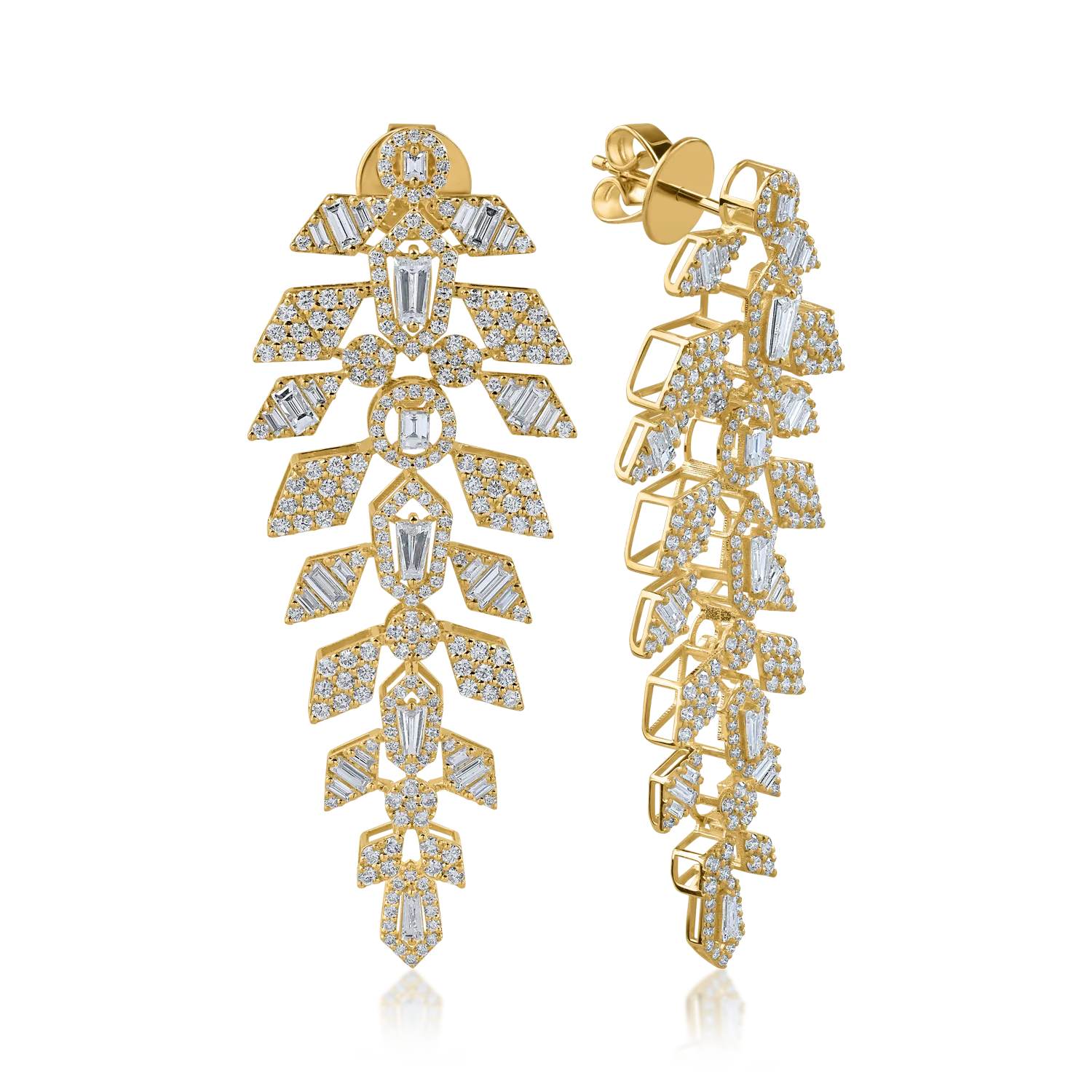 Yellow gold chandelier earrings with 3.38ct diamonds