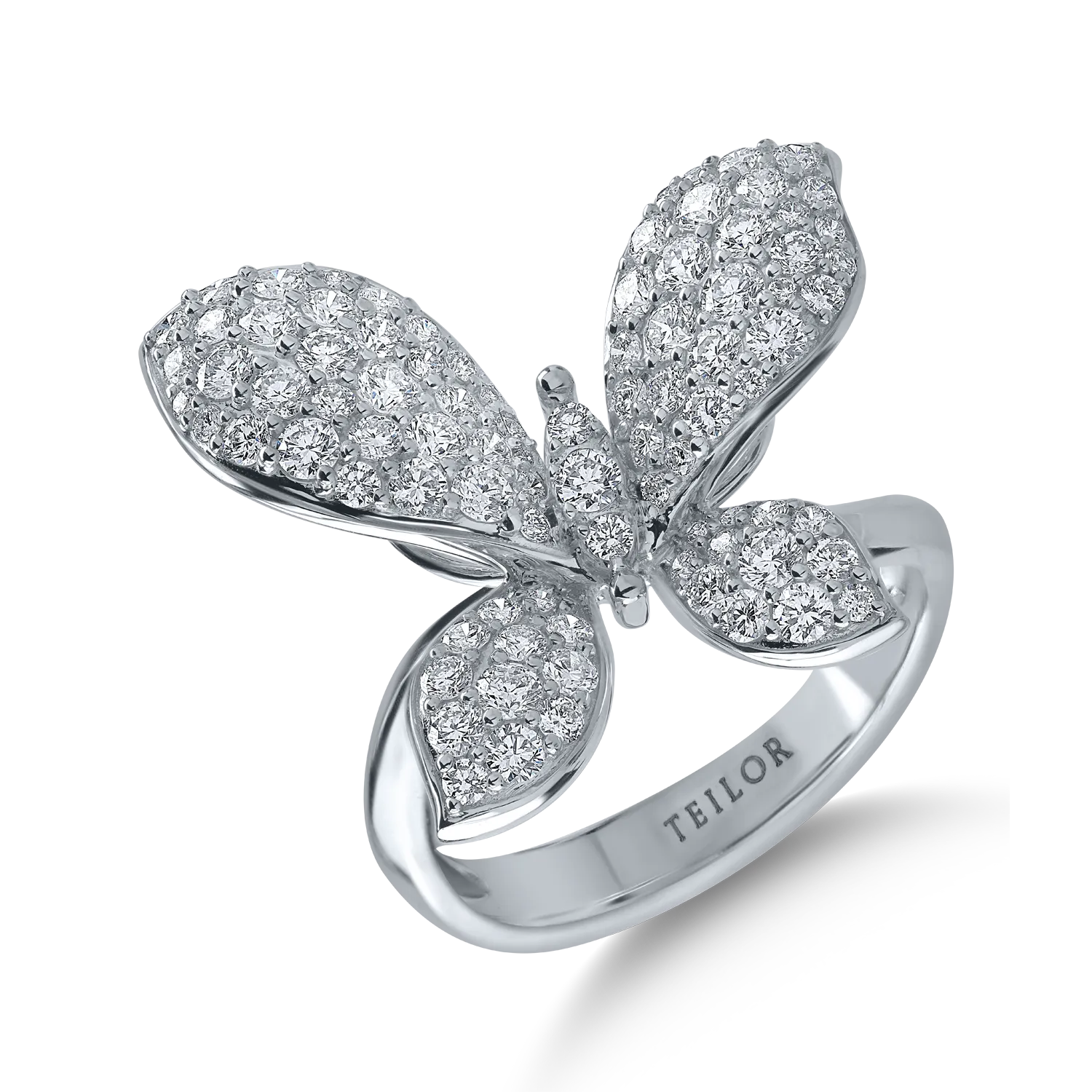 White gold butterfly ring with 1.45ct diamonds