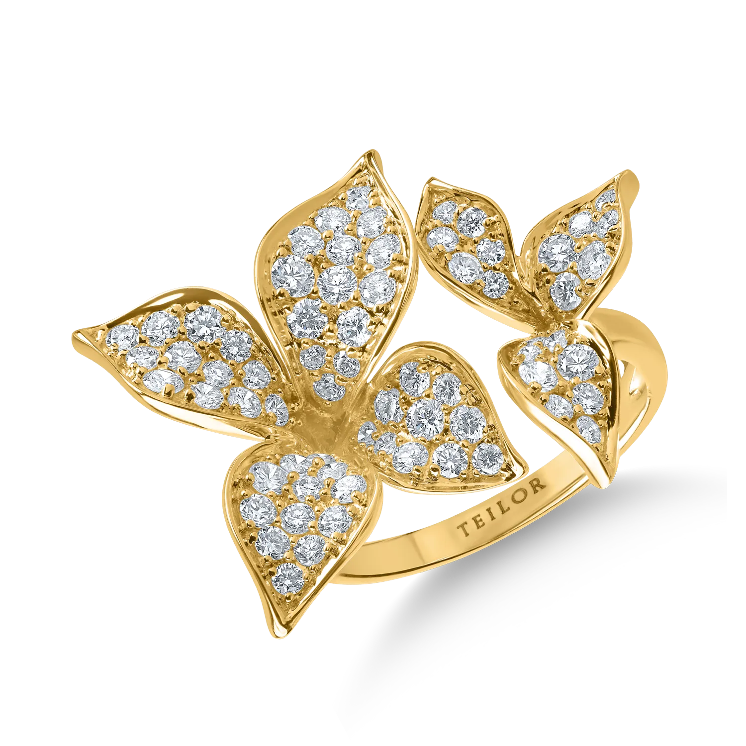 Inel floral din aur galben cu diamante de 1.25ct