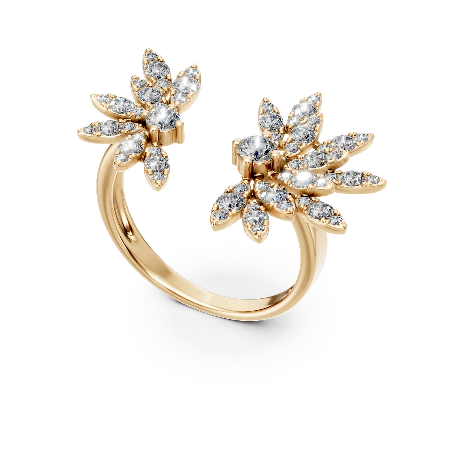 Отворен пръстен от жълто злато с диаманти 1.1ct