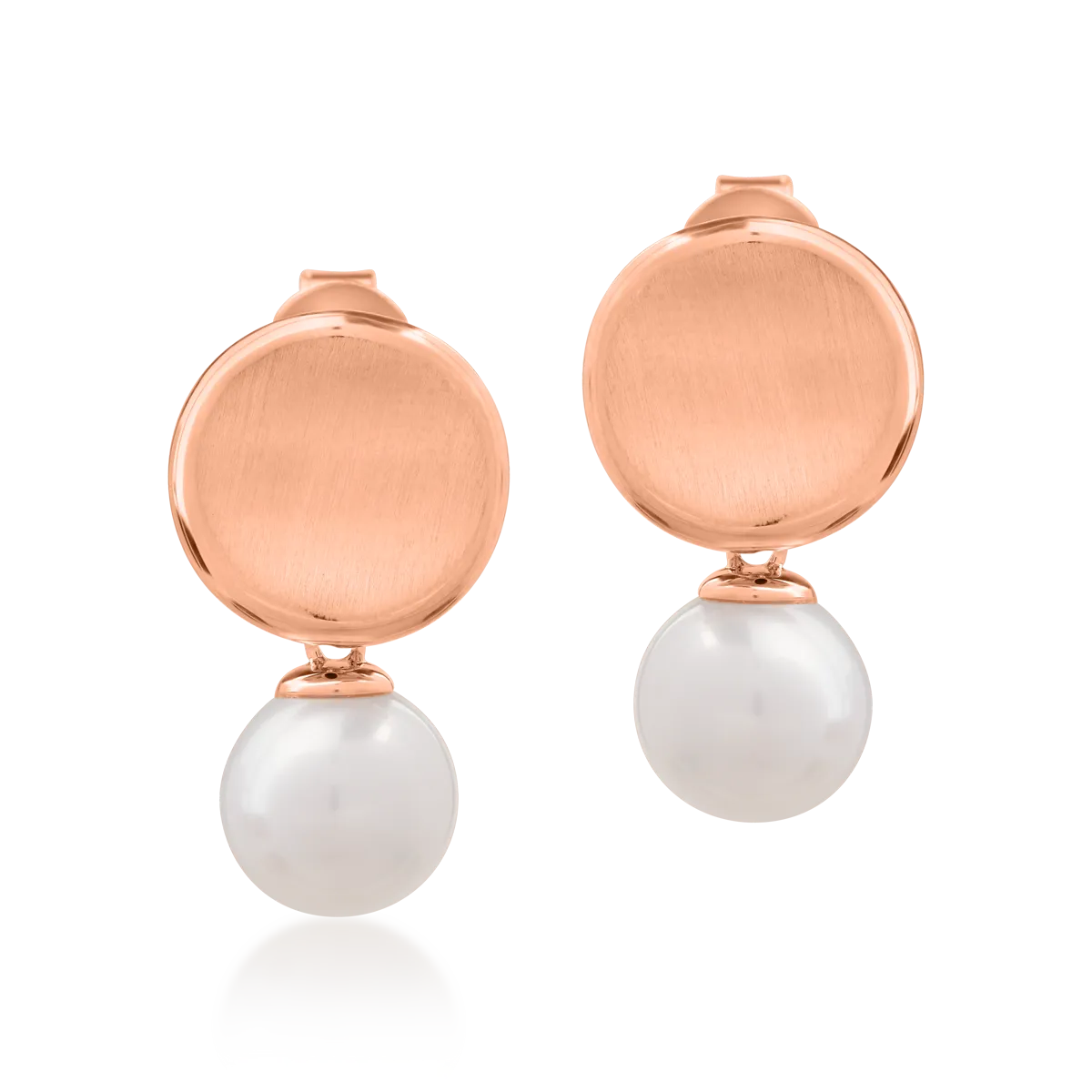 Cercei din aur roz cu perle de apa dulce de 6ct