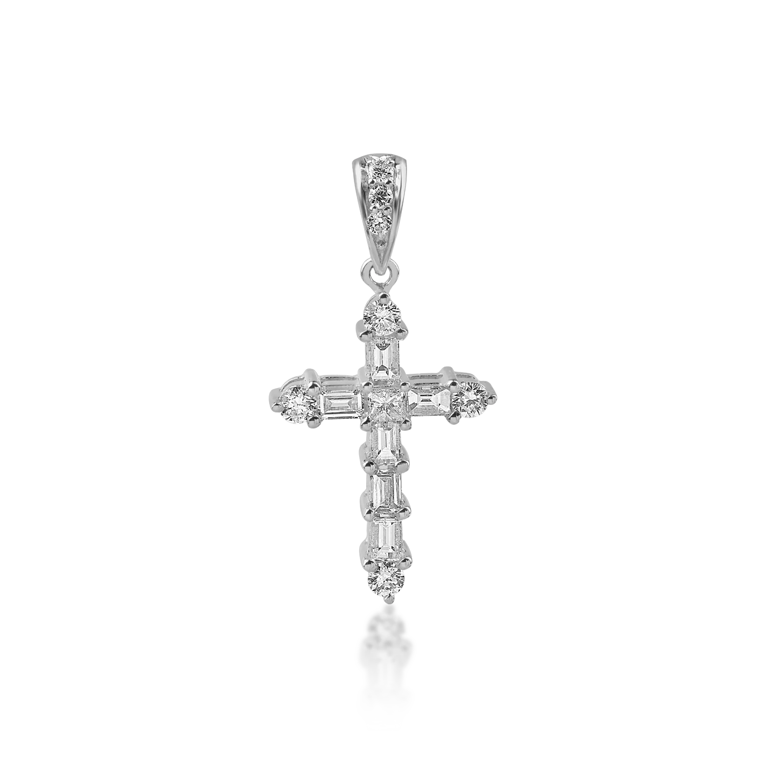 Pandantiv cruce din aur alb cu diamante de 0.43ct