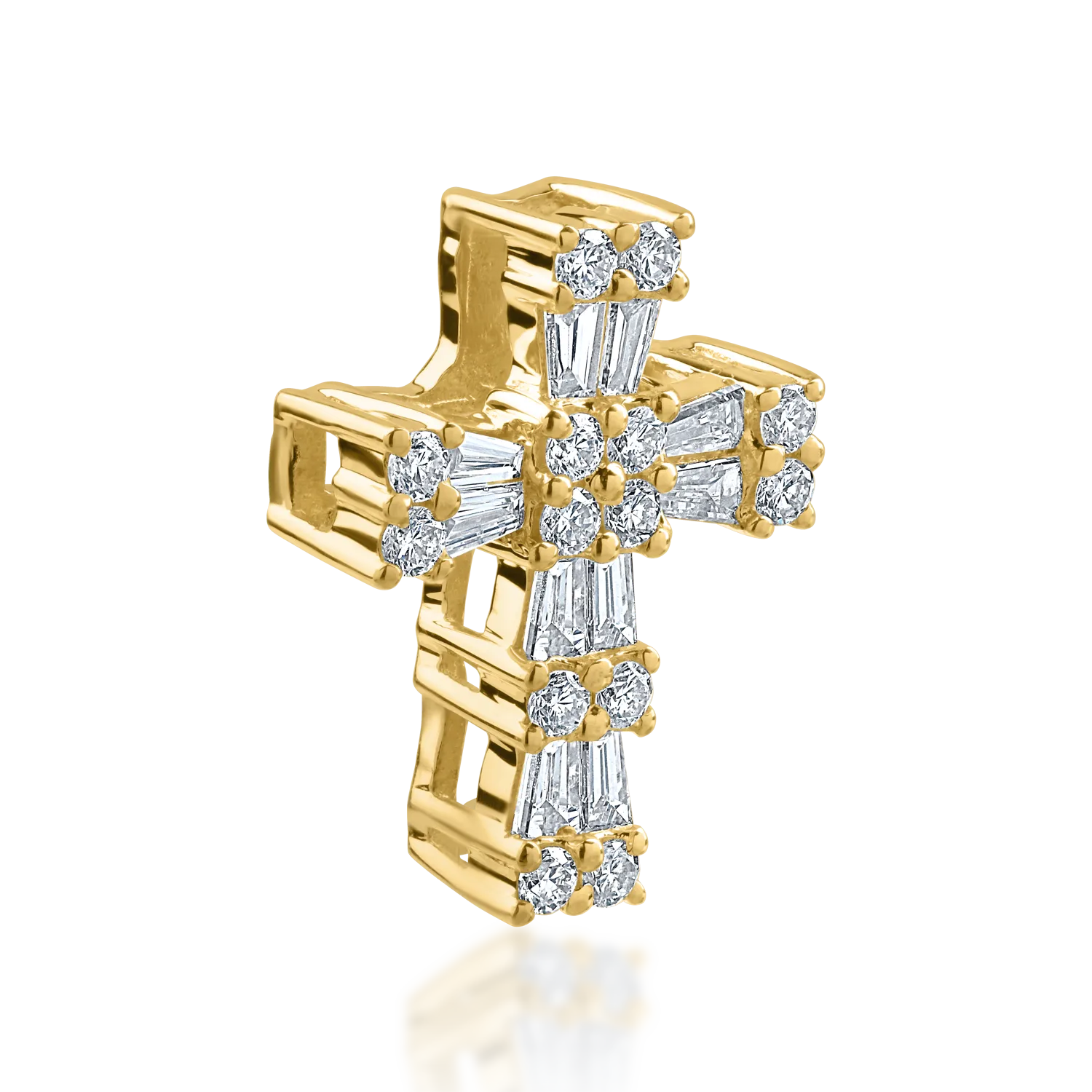 Pandantiv cruce din aur galben cu diamante de 0.31ct