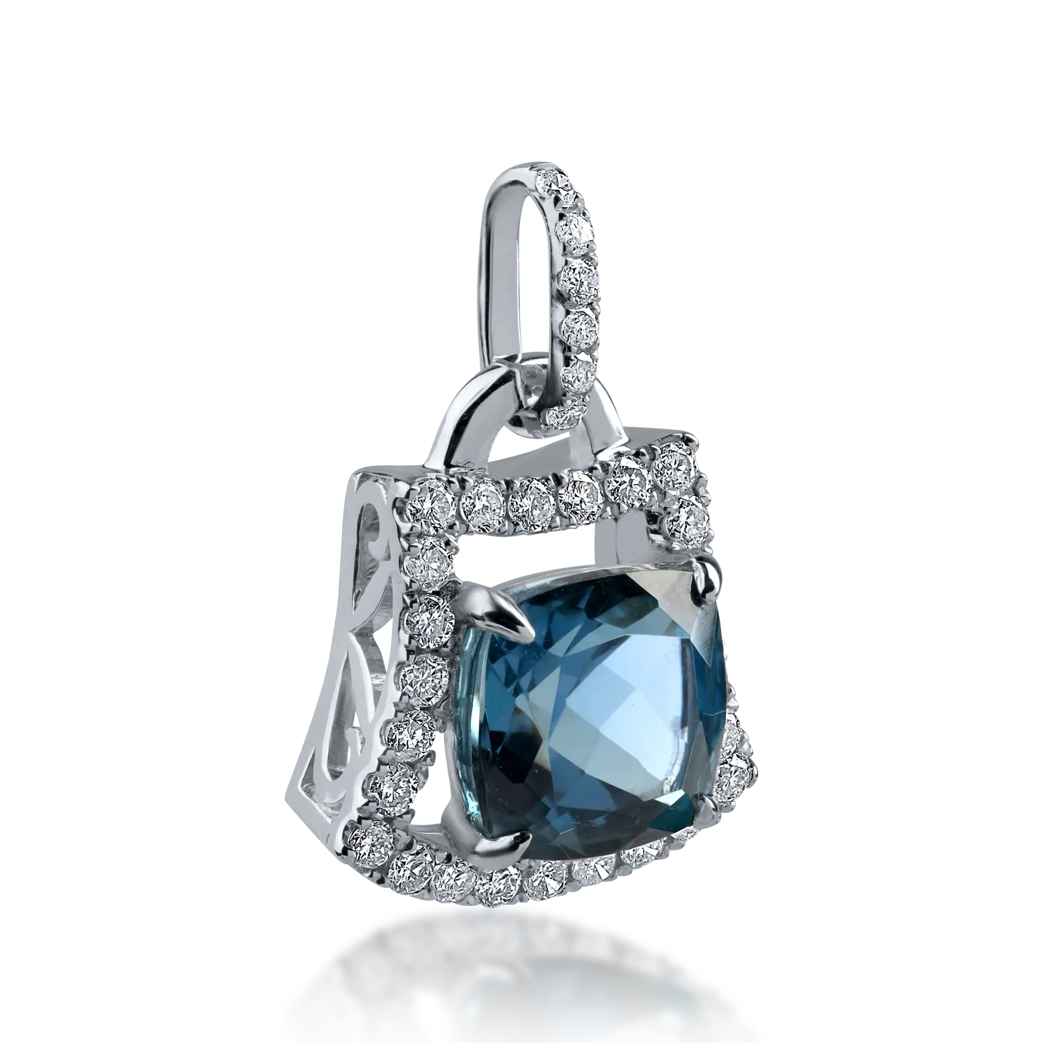 Fehérarany medál 1.974ct londoni kék topázzal és 0.269ct gyémántokkal
