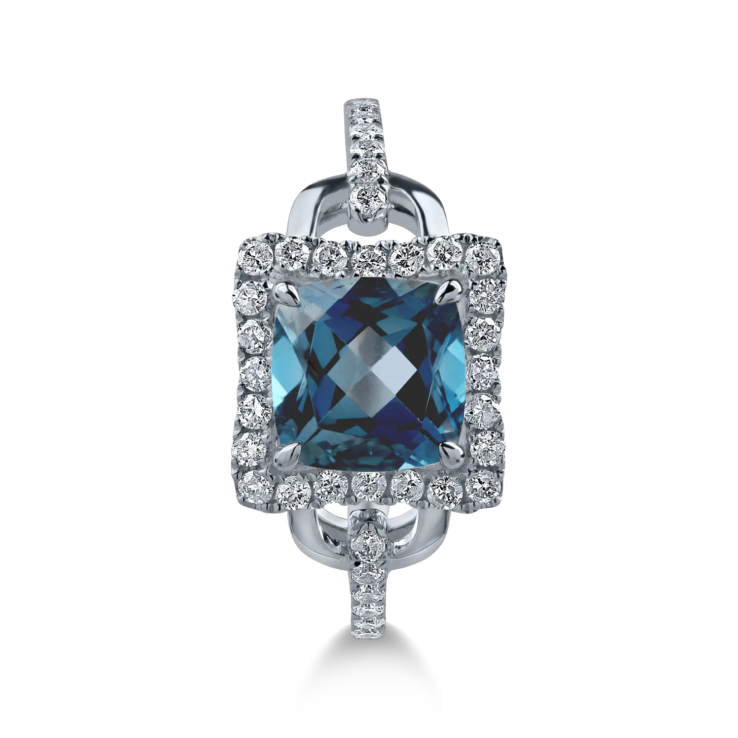 Fehérarany gyűrű 1.993ct londoni kék topázzal és 0.39ct gyémántokkal