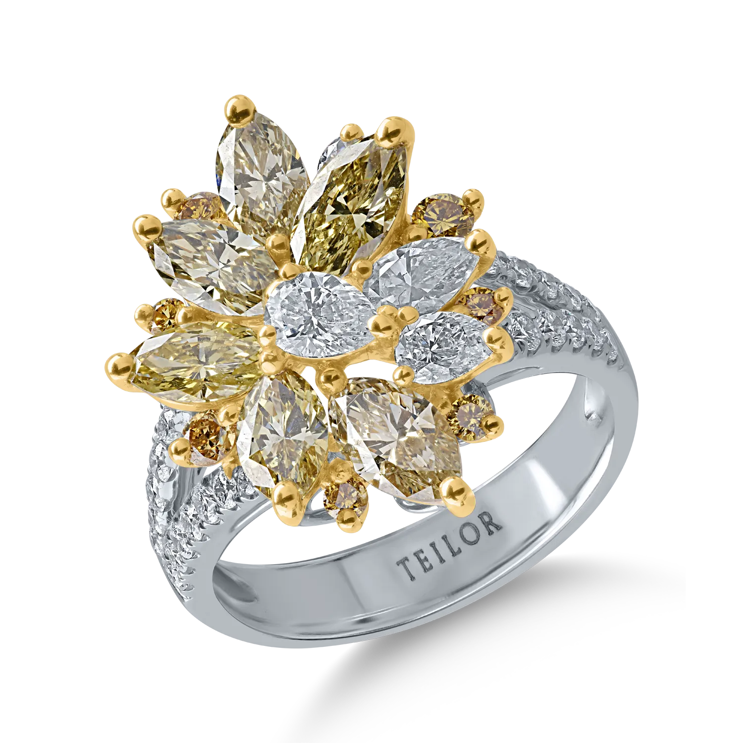 Fehér-sárga arany gyűrű 3.12ct gyémántokkal