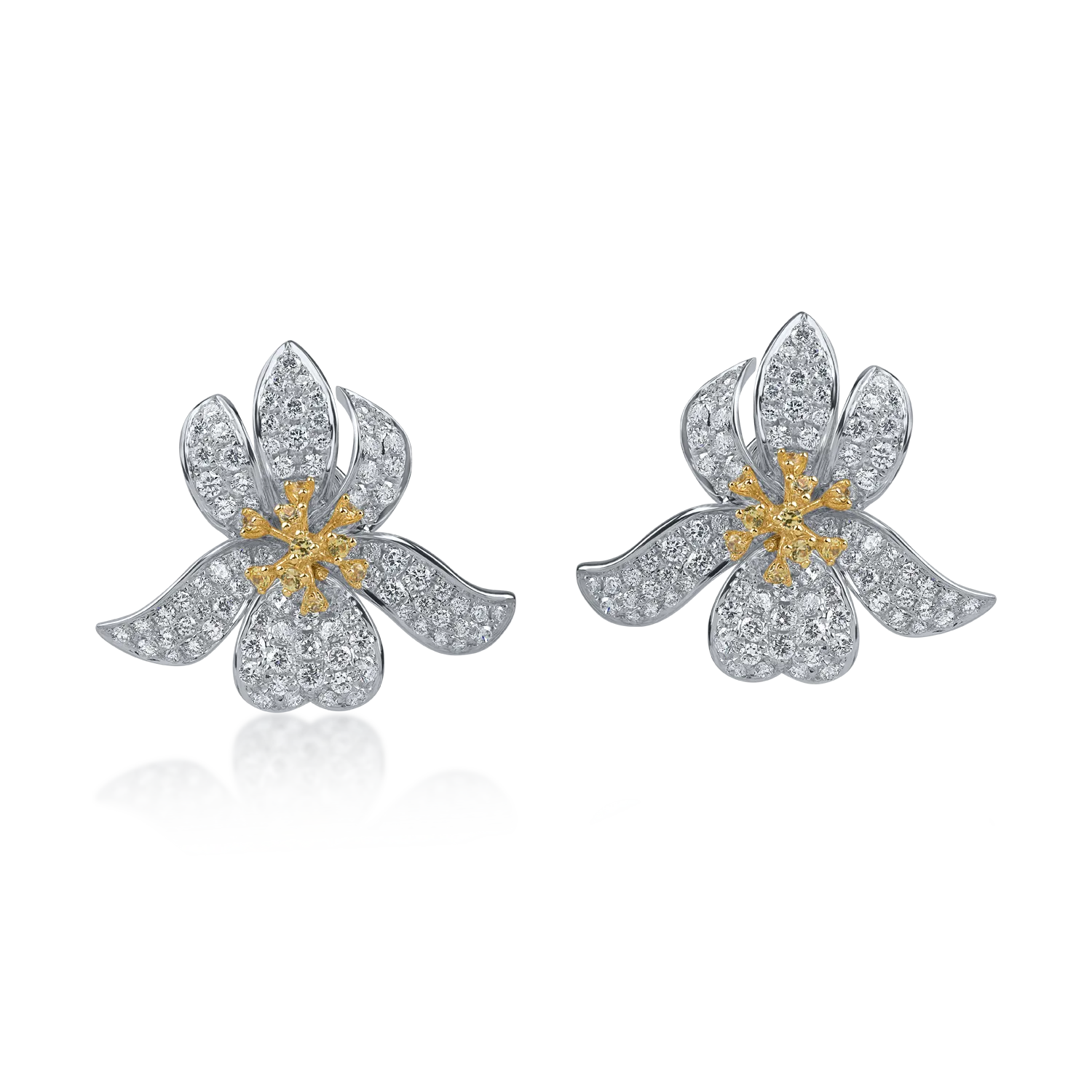 Kolczyki kwiatowe z biało-żółtego złota z żółtymi szafirami o masie 0.3ct i diamentami o masie 2.2ct-182153
