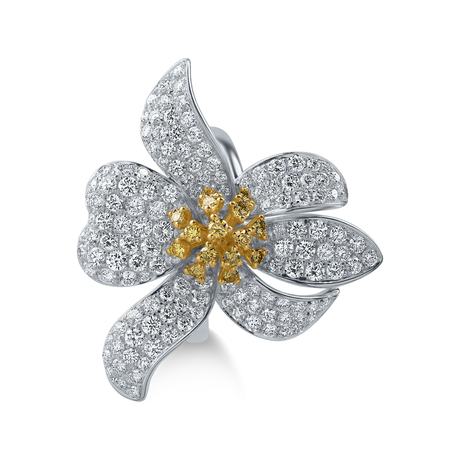 Fehérarany gyűrű 0.28ct díszes. sokszínű gyémántokkal és 2.42ct tiszta gyémántokkal