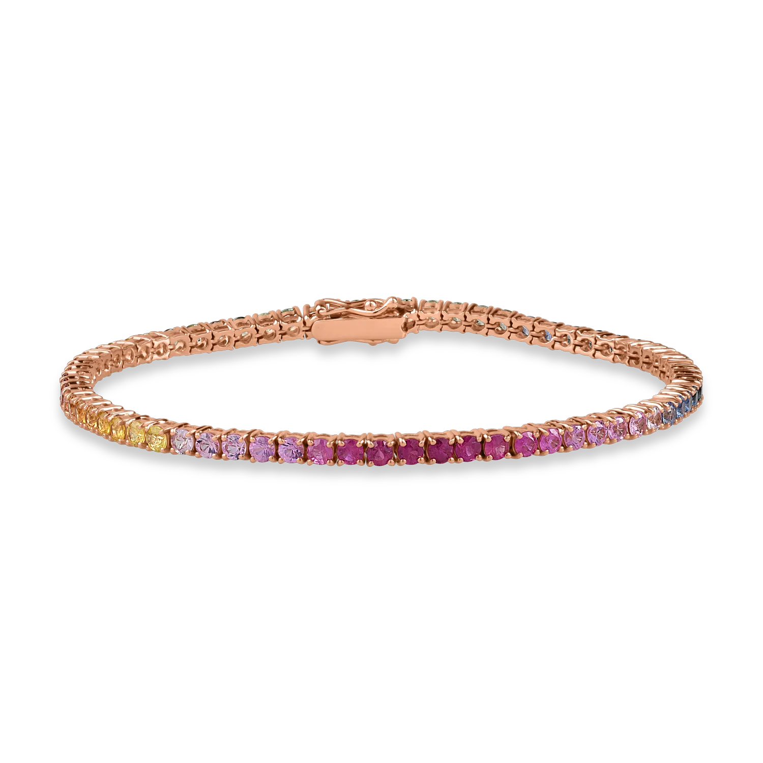 Rose gold tennis bracelet with 5.23ct multicolored sapphires