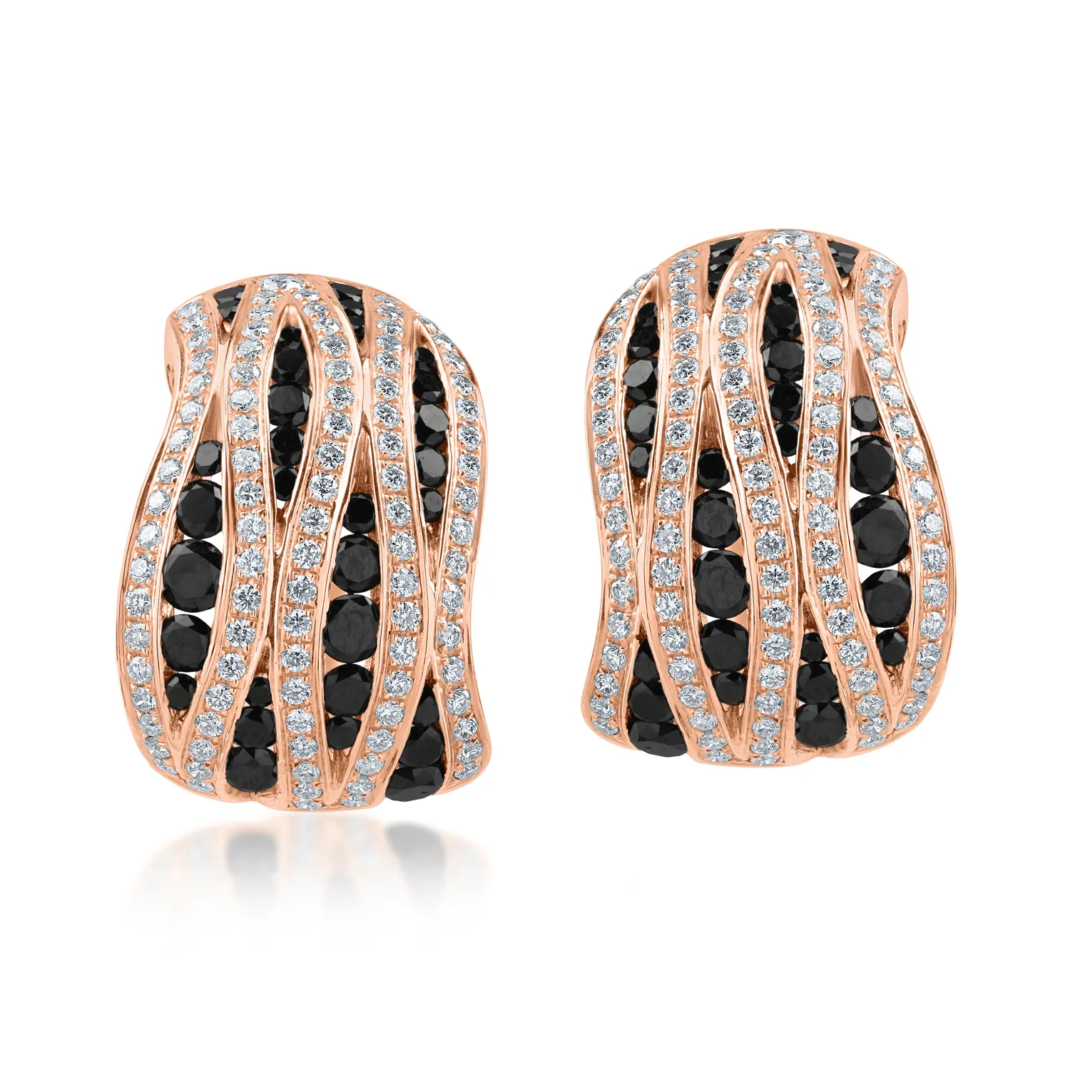 Rose gold earrings with 1.41ct black diamonds and 0.77ct clear diamonds