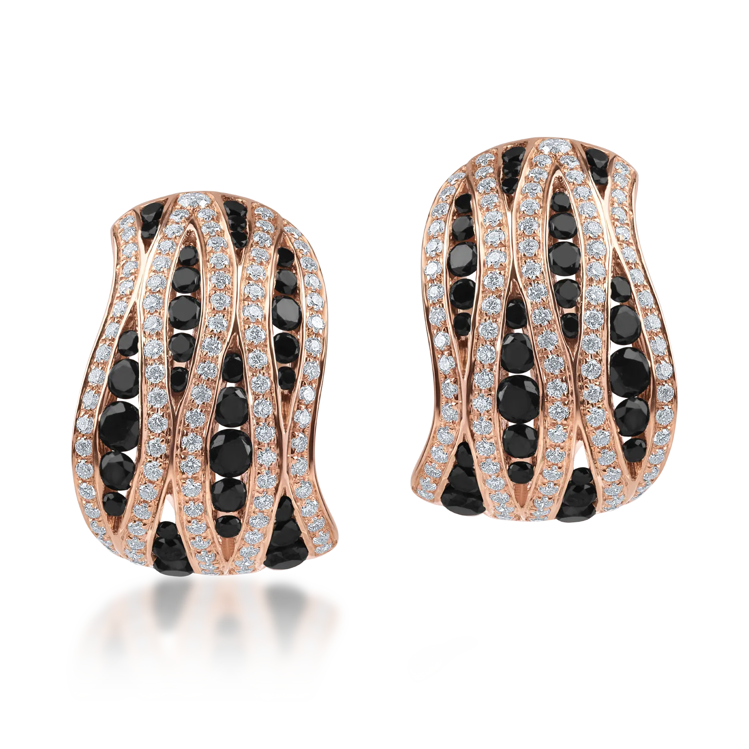 Rose gold earrings with 1.41ct black diamonds and 0.77ct clear diamonds