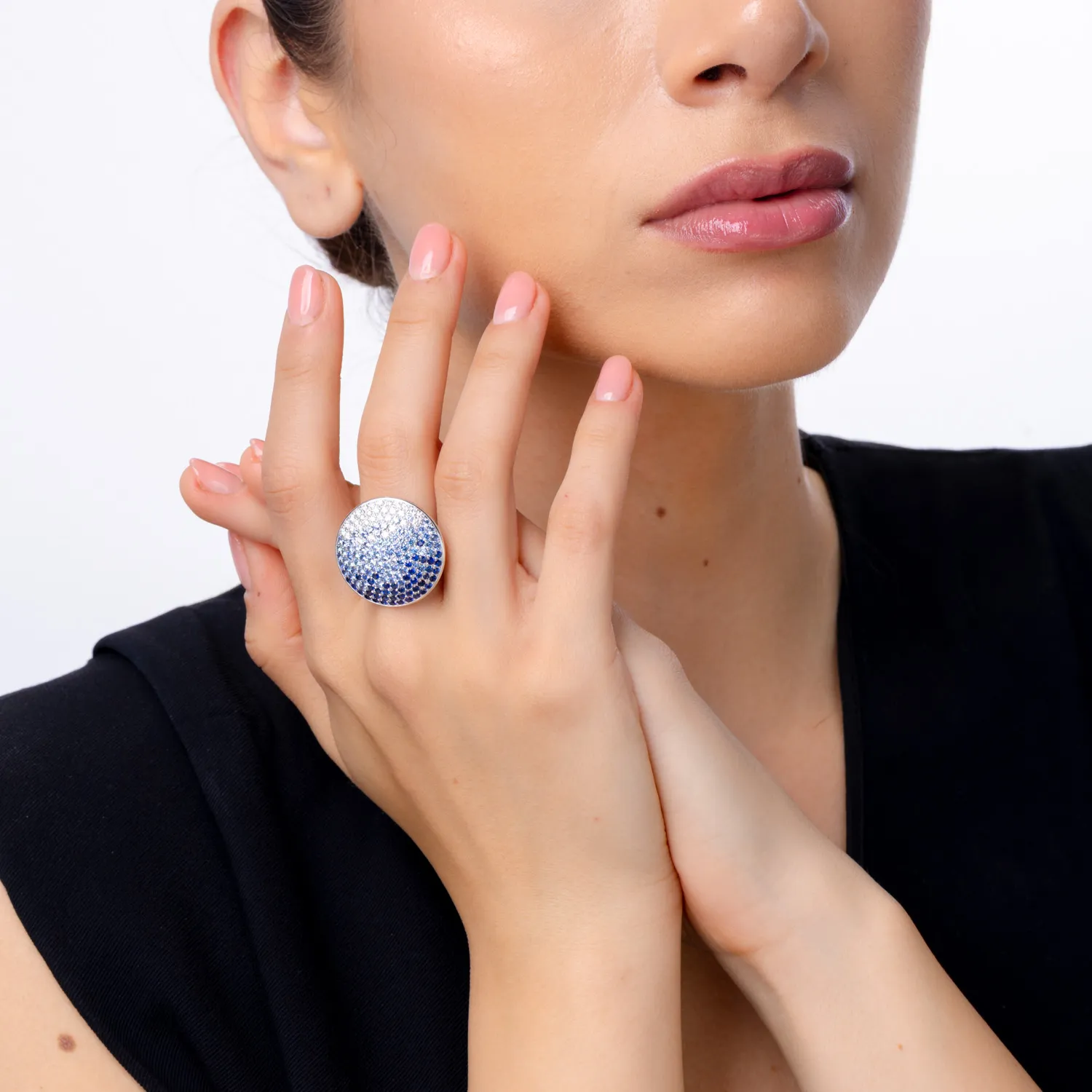 Inel din aur alb cu safire albastre de 3.32ct si diamante de 0.69ct