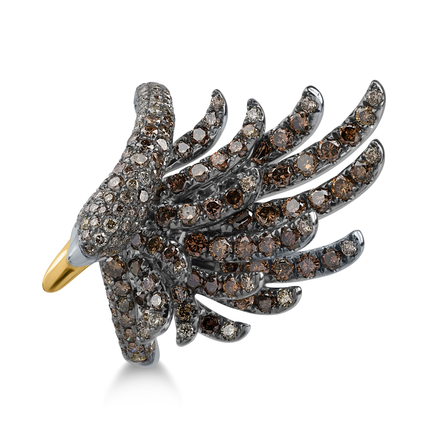 White gold swan ring with 1.83ct brown diamonds and 0.01ct yellow diamonds