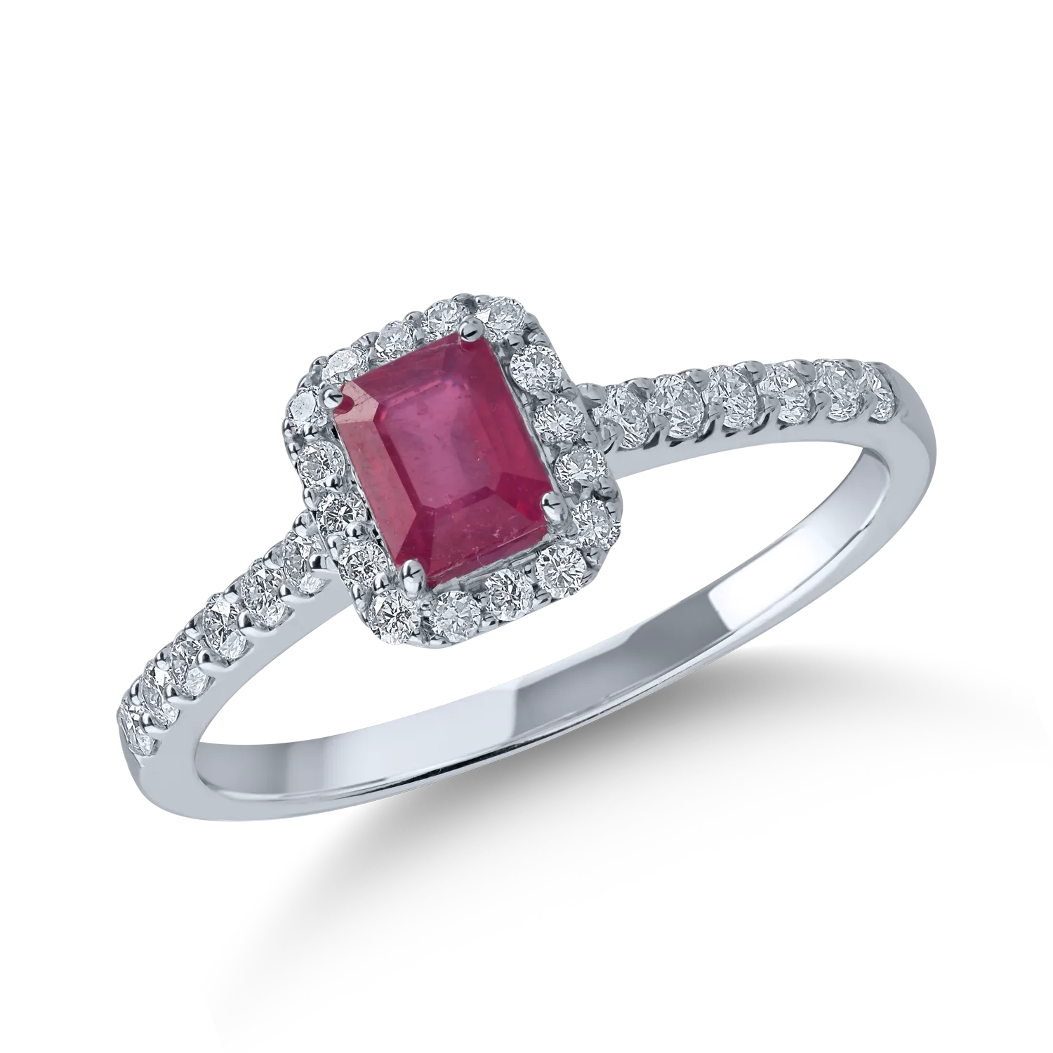 Inel din aur alb cu rubin rectangular de 0.6ct si diamante de 0.3ct