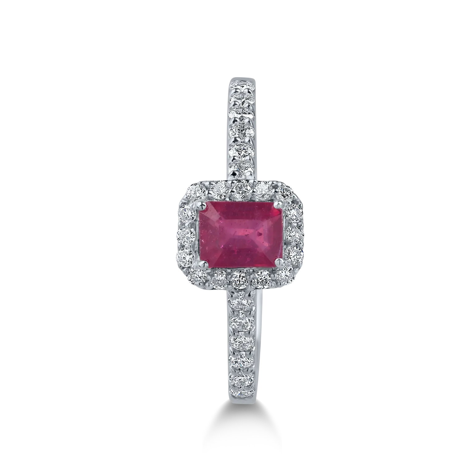 Inel din aur alb cu rubin rectangular de 0.6ct si diamante de 0.3ct - imagine 2