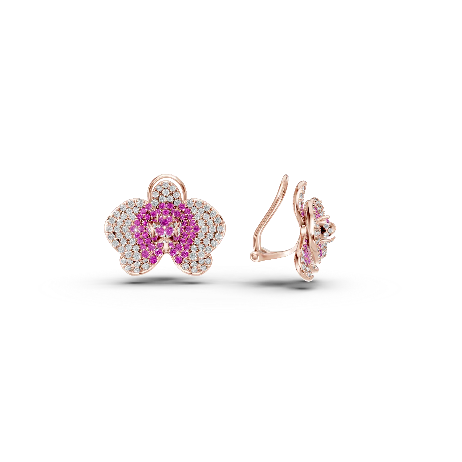 Rose gold flower earrings with 2.2ct pink sapphires and 0.55ct diamonds