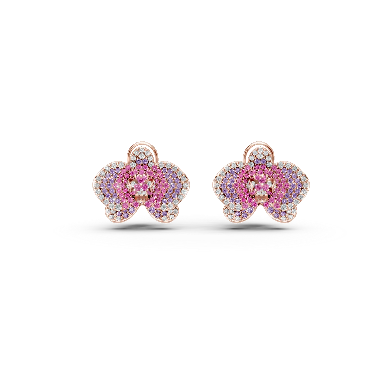 Teilor Cercei floare din aur roz cu safire roz de 2.2ct si diamante de 0.55ct