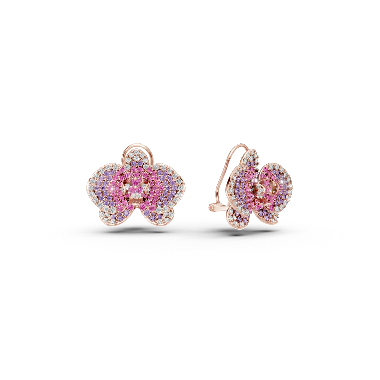 Cercei floare din aur roz cu safire roz de 2.2ct si diamante de 0.55ct