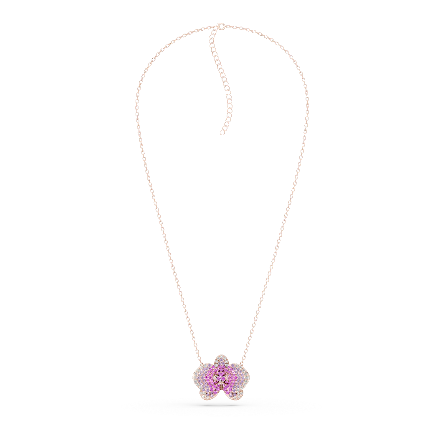 Rózsa arany virágos medál nyaklánc 1.31ct rózsaszín zafírral és 0.38ct gyémánttal