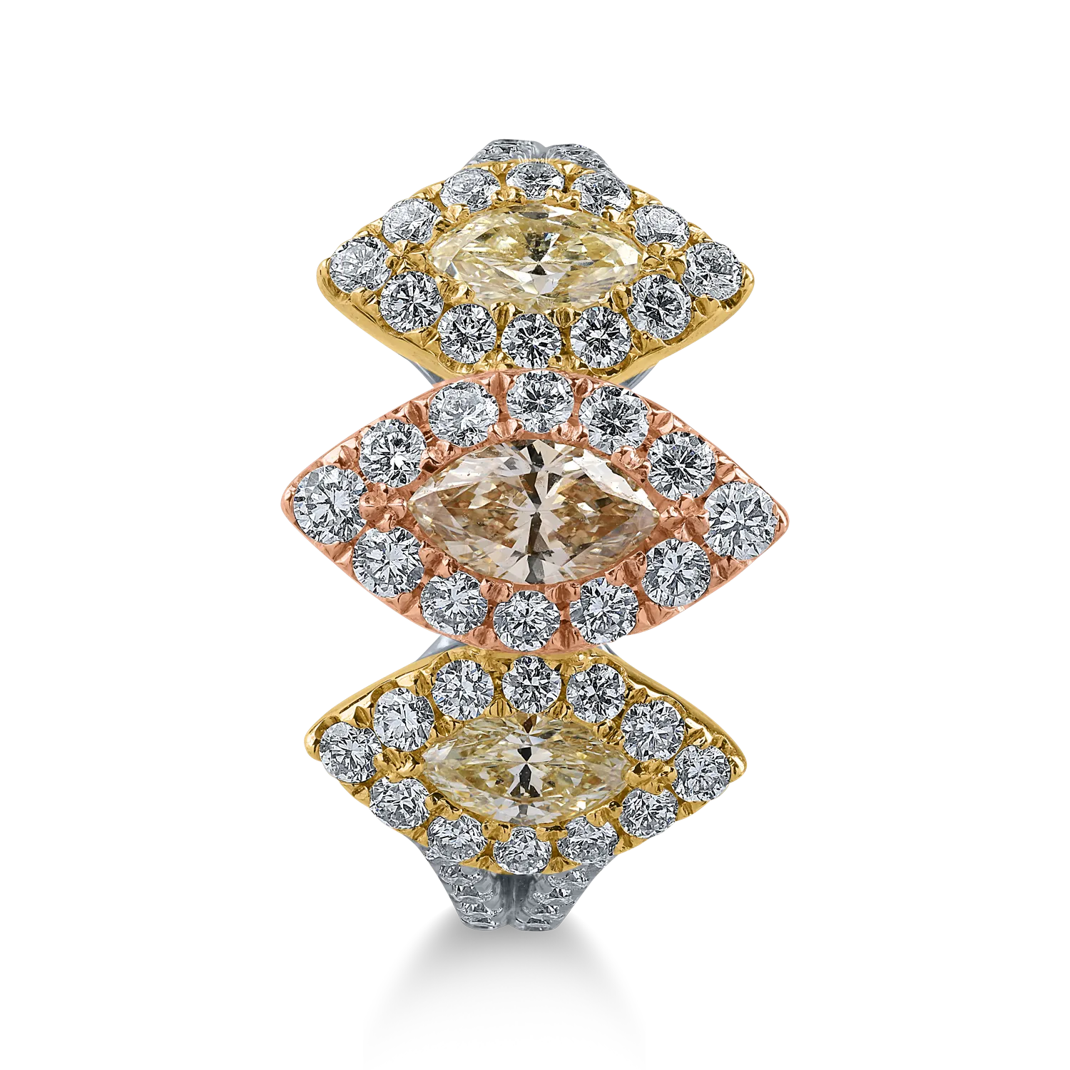 Inel din aur alb-roz-galben cu diamant maro marquise de 0.31ct si diamante galbene de 0.4ct
