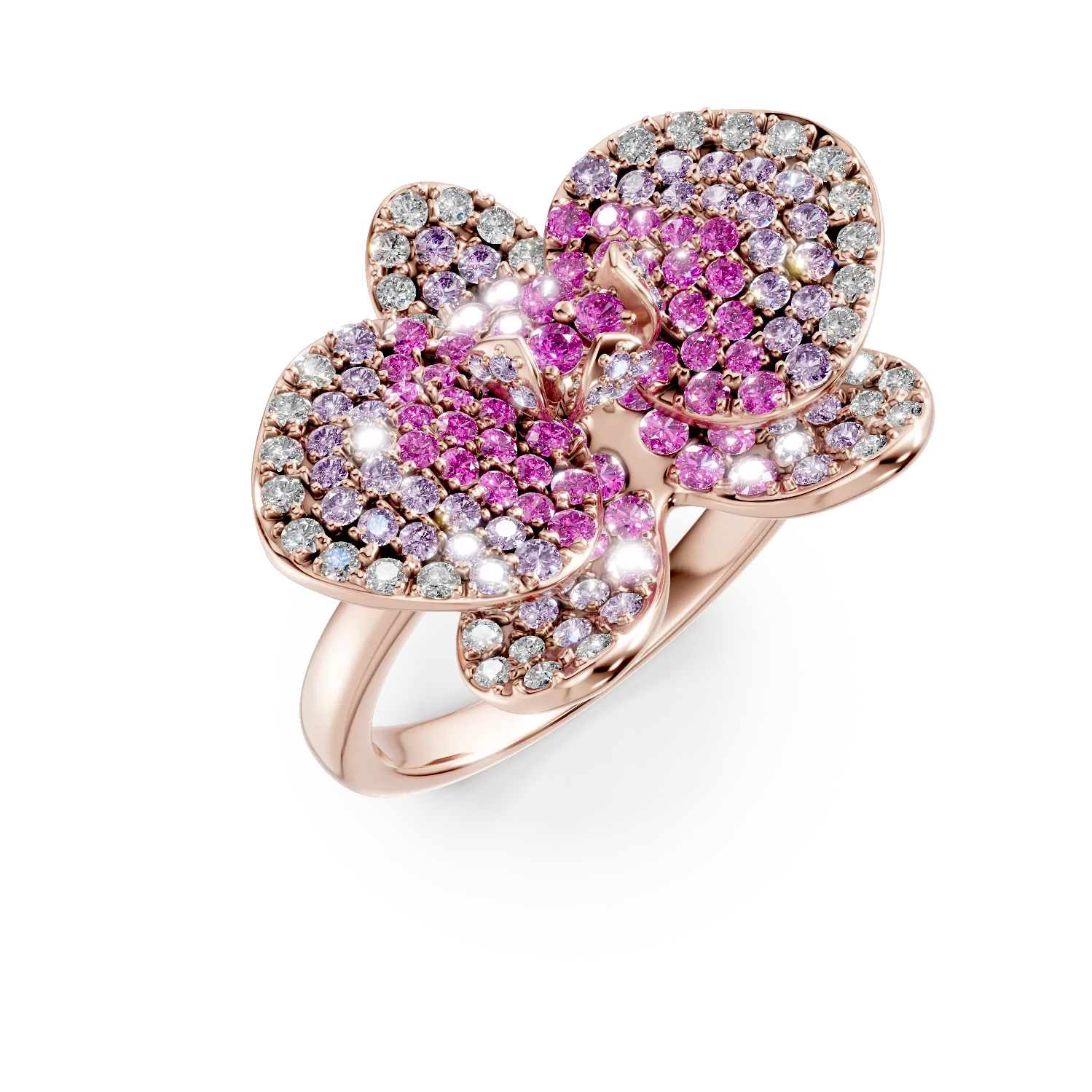 Rose gold flower ring with 1.3ct pink sapphires and 0.3ct diamonds-179369