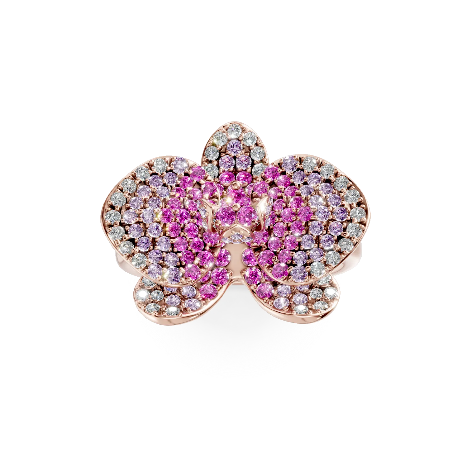 Rose gold flower ring with 1.3ct pink sapphires and 0.3ct diamonds