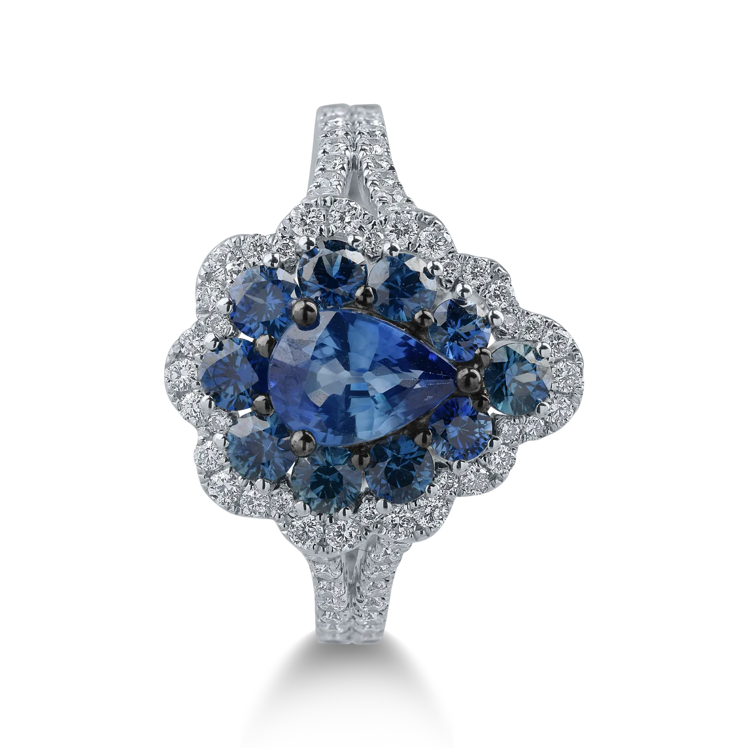 White gold ring with 1.58ct sapphires and 0.4ct diamonds