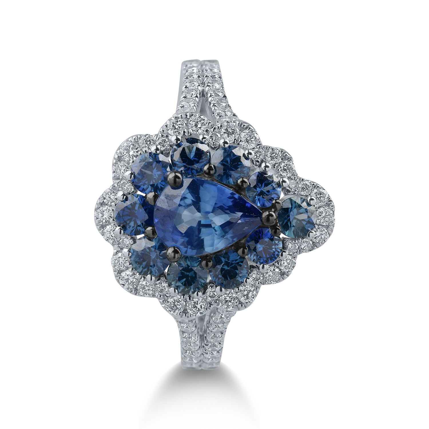 Inel din aur alb cu safire de 1.58ct si diamante de 0.4ct